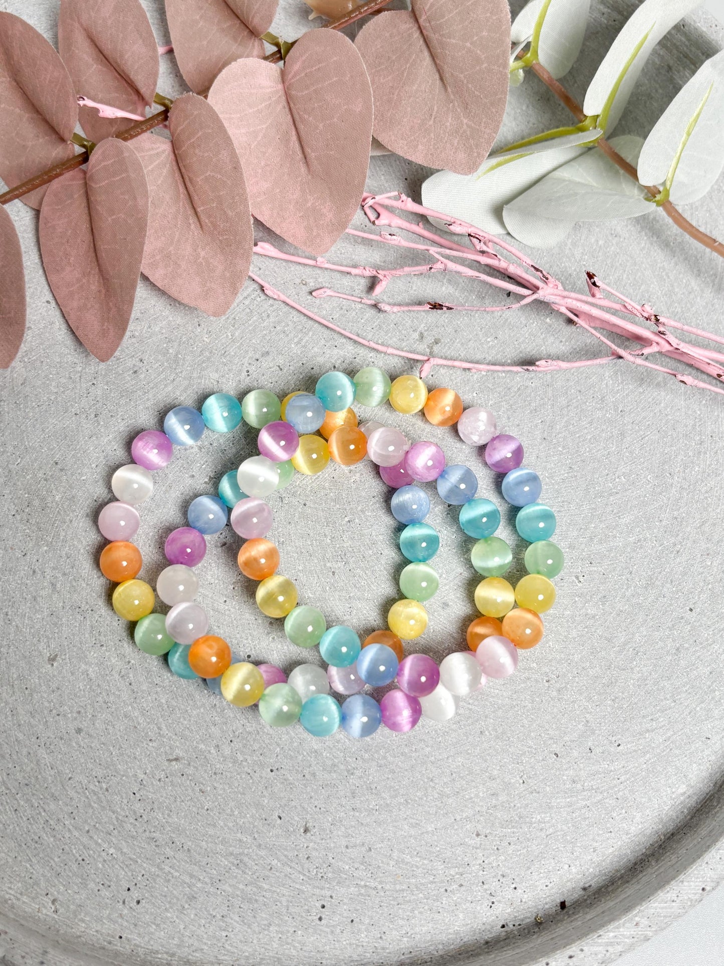 Regenbogen Selenit Perlenarmband 8mm  Bunter Heilstein Schmuck  Spirituelles Geschenk  Boho Armband