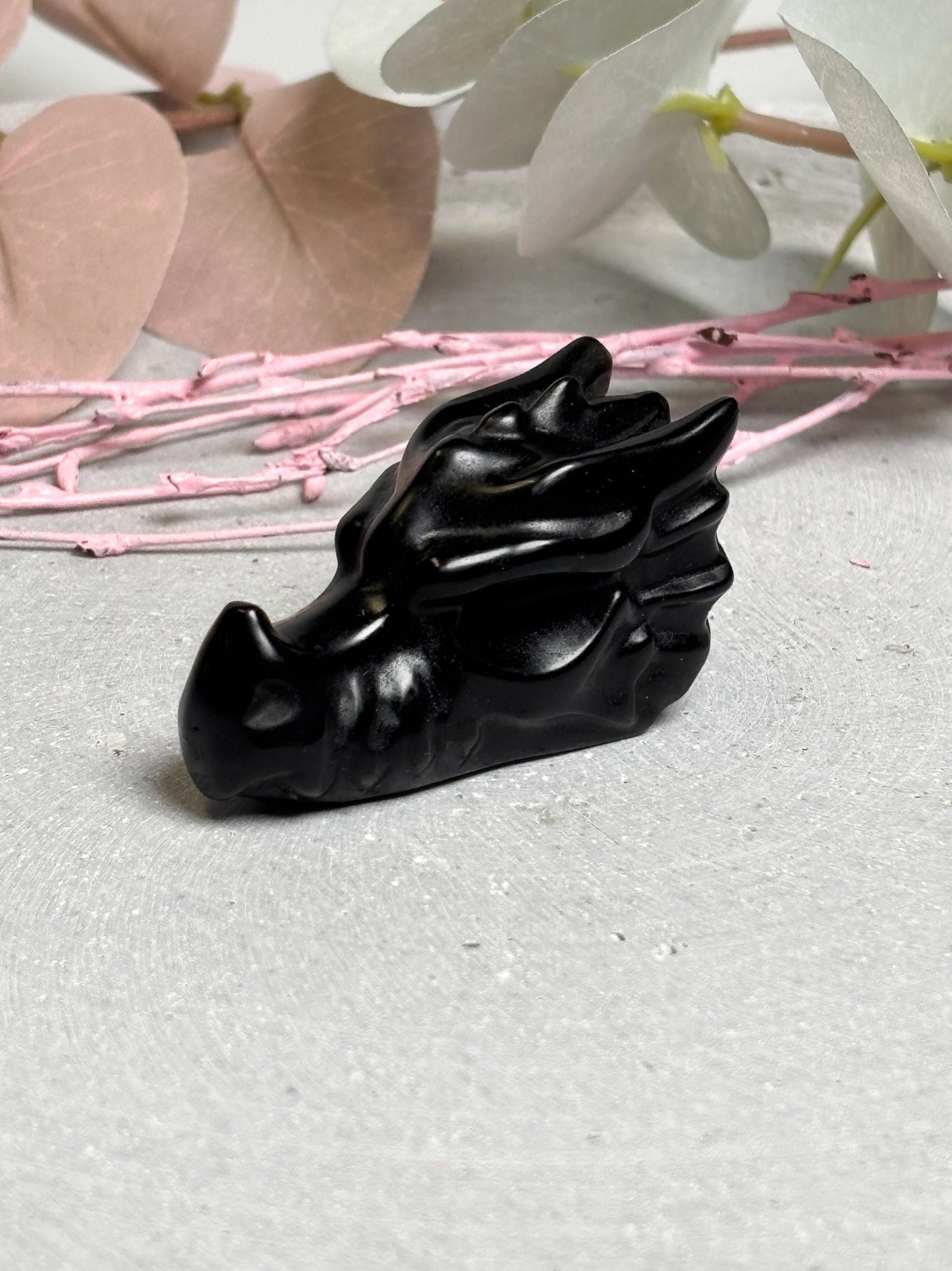 Drachenkopf Obsidian geschnitzt  schwarzer Kristall 5x2,3x2,7 cm  Drachen Schädel Carving   spirituelles Geschenk Kristall