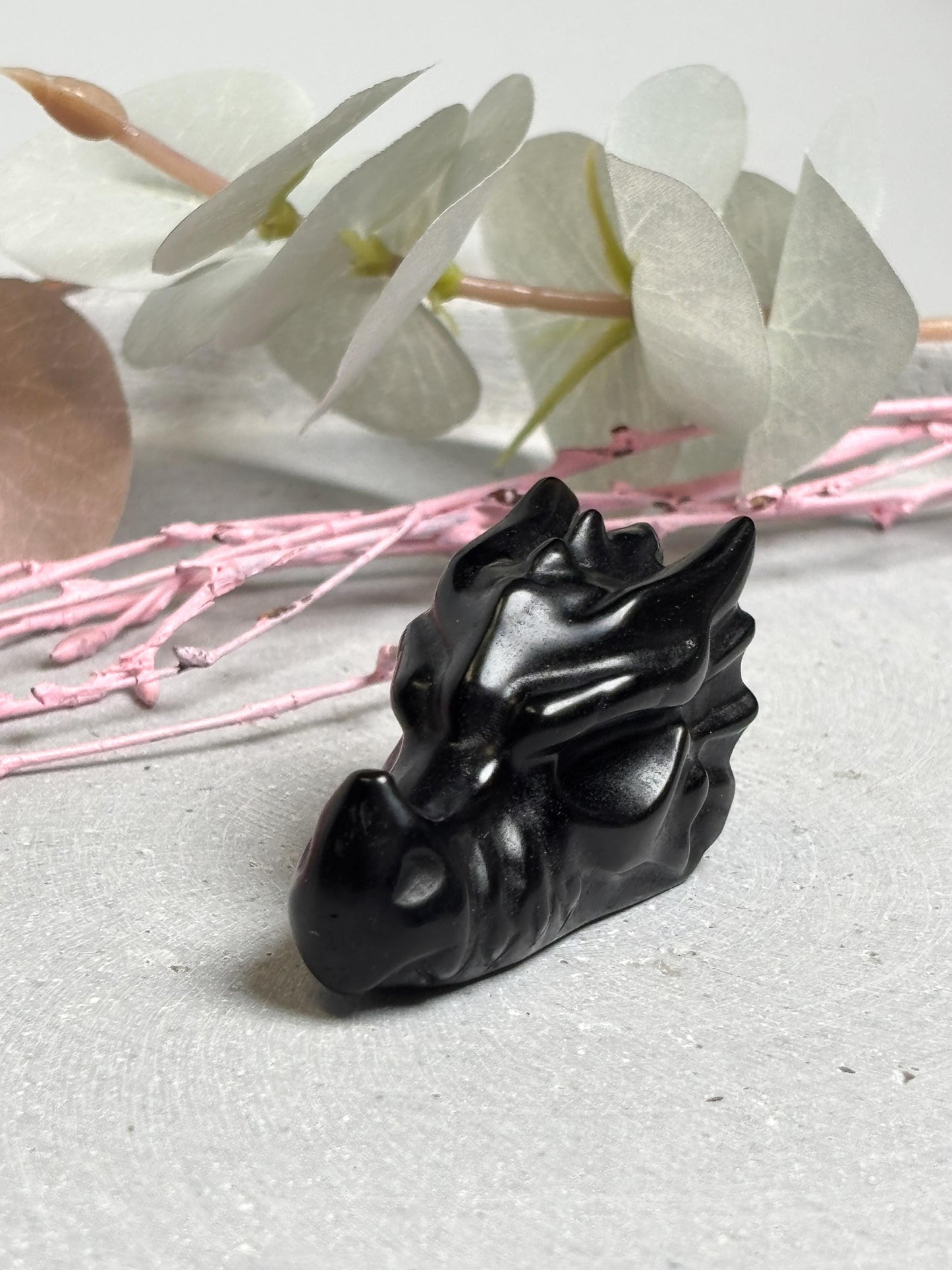 Drachenkopf Obsidian geschnitzt  schwarzer Kristall 5x2,3x2,7 cm  Drachen Schädel Carving   spirituelles Geschenk Kristall