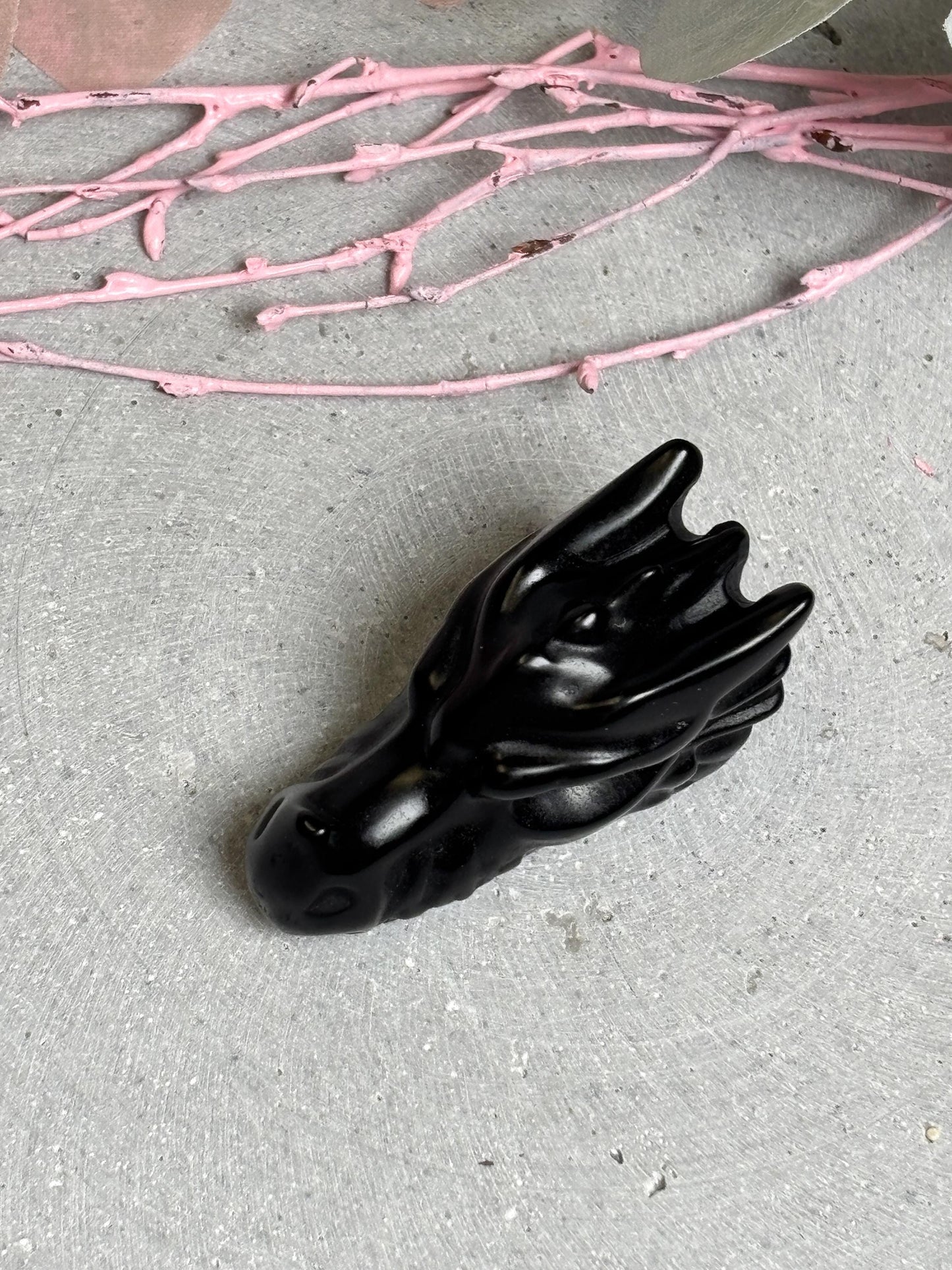 Drachenkopf Obsidian geschnitzt  schwarzer Kristall 5x2,3x2,7 cm  Drachen Schädel Carving   spirituelles Geschenk Kristall