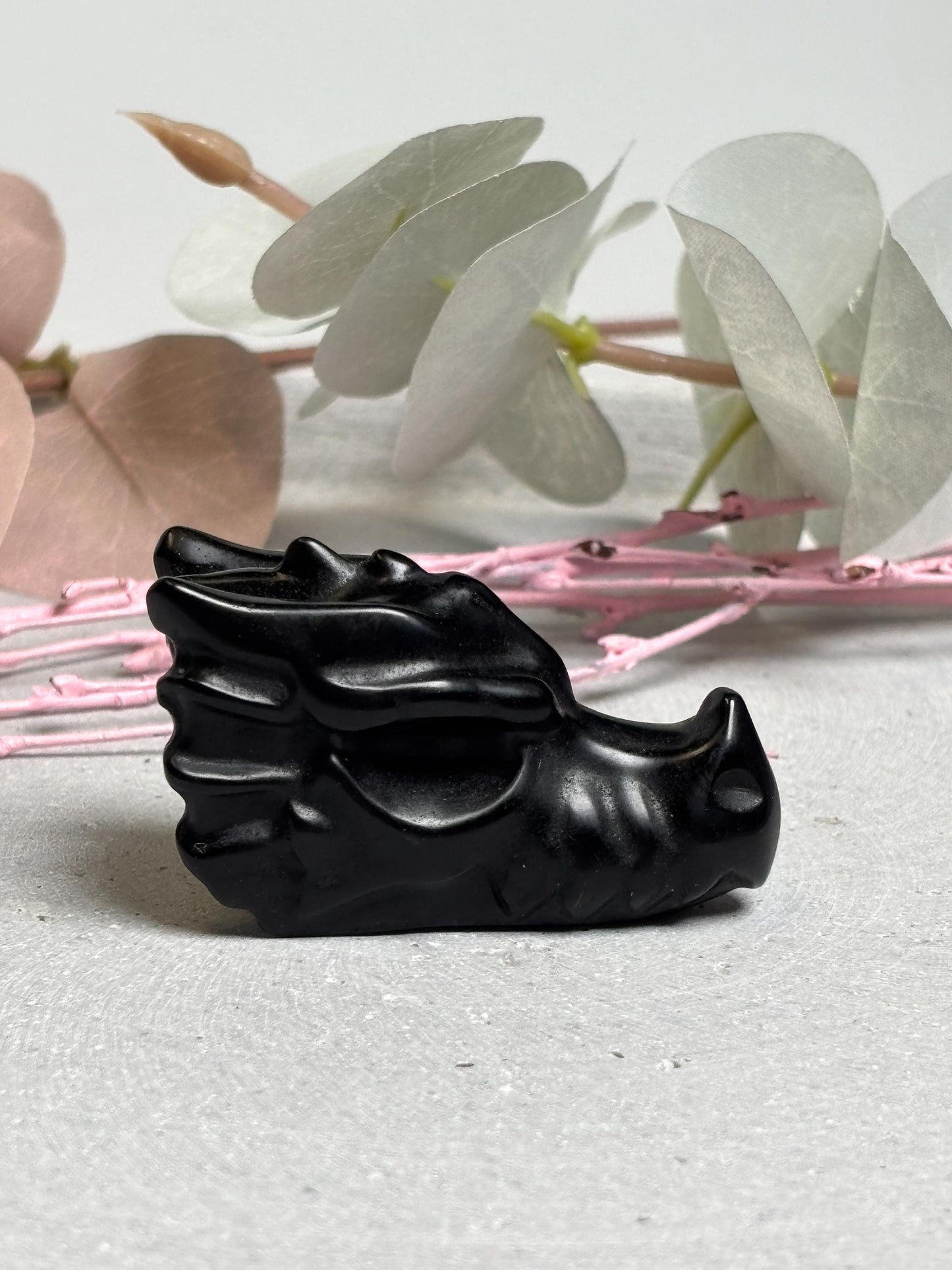 Drachenkopf Obsidian geschnitzt  schwarzer Kristall 5x2,3x2,7 cm  Drachen Schädel Carving   spirituelles Geschenk Kristall