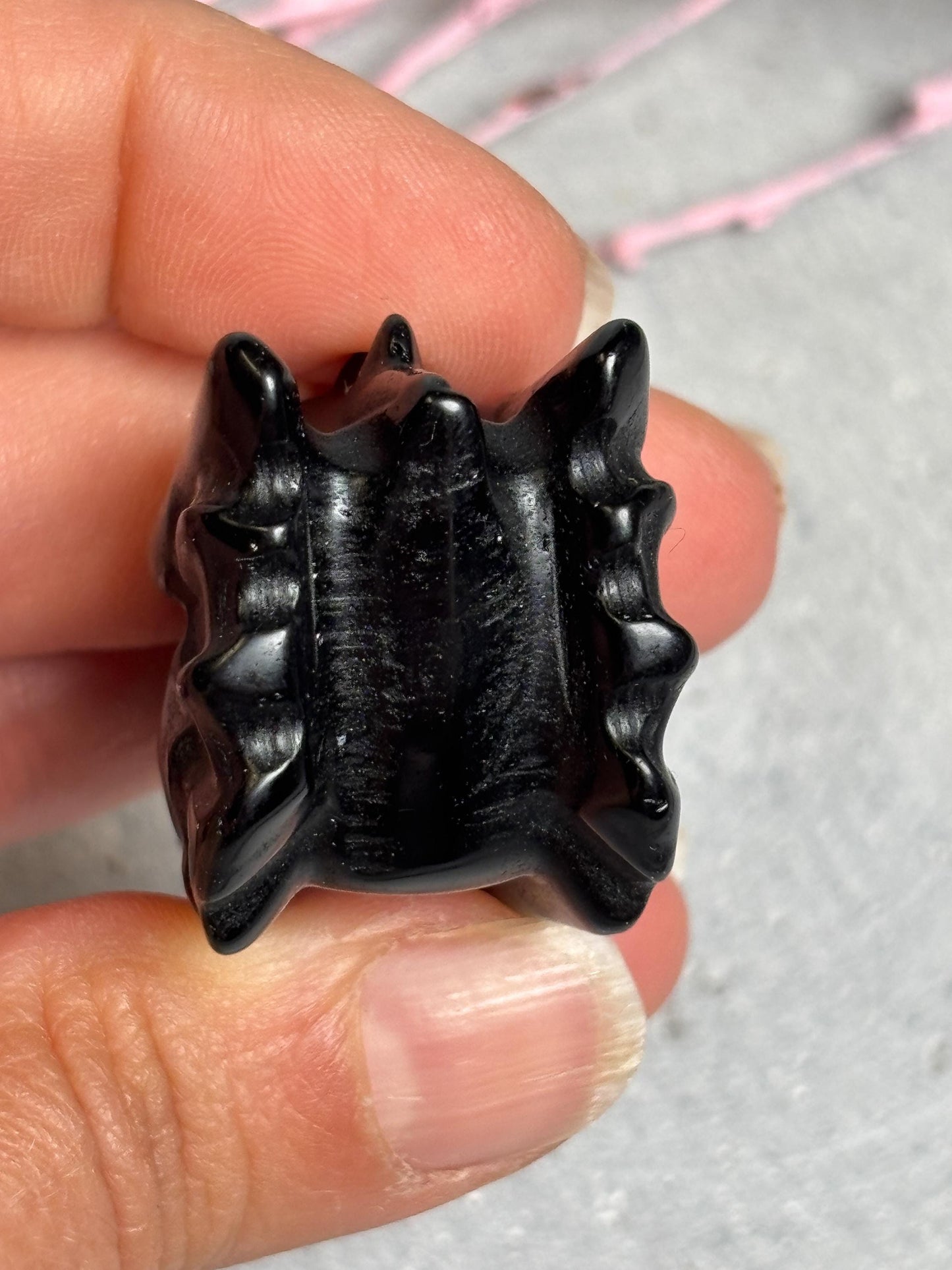 Drachenkopf Obsidian geschnitzt  schwarzer Kristall 5x2,3x2,7 cm  Drachen Schädel Carving   spirituelles Geschenk Kristall