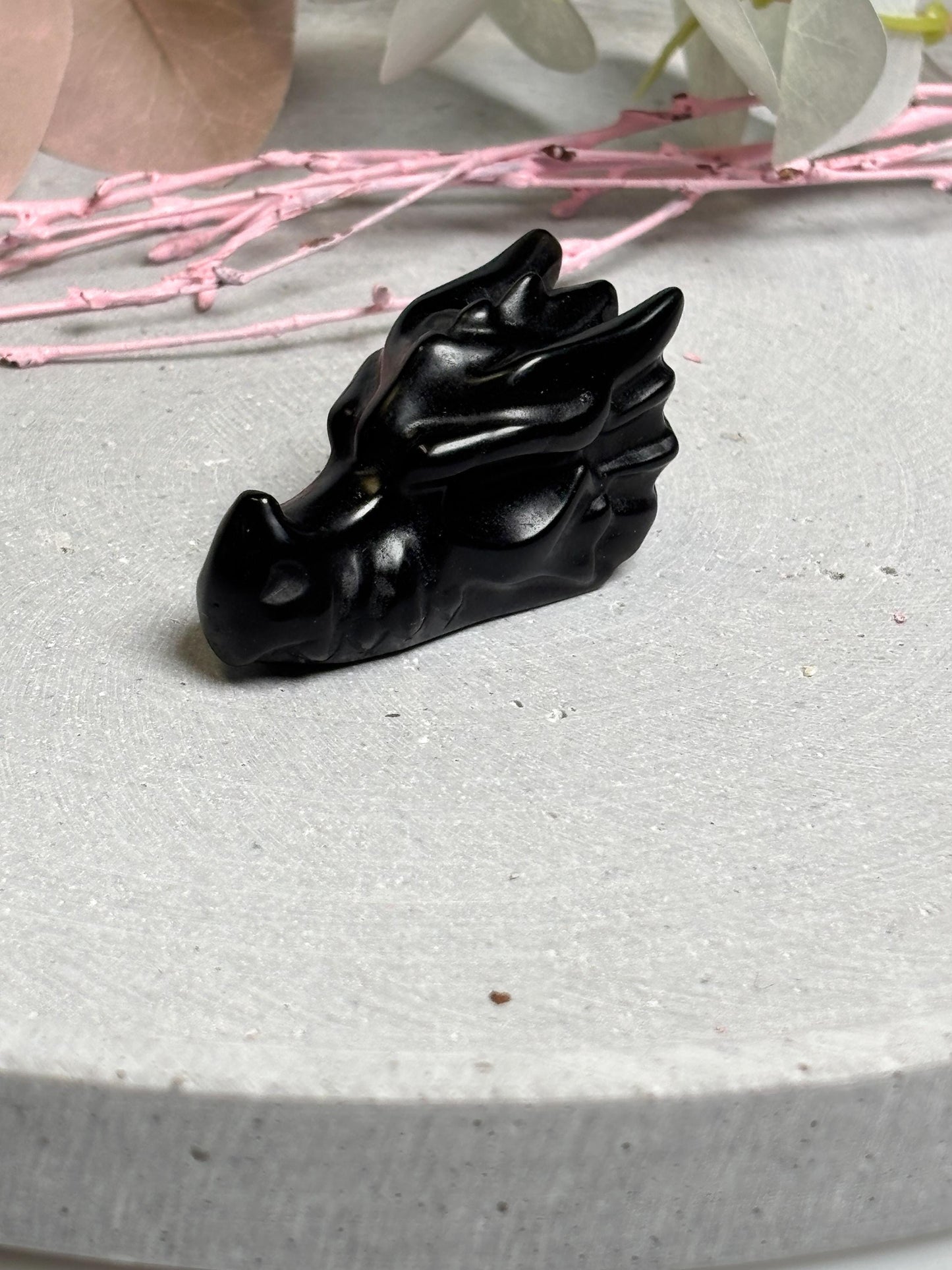 Drachenkopf Obsidian geschnitzt  schwarzer Kristall 5x2,3x2,7 cm  Drachen Schädel Carving   spirituelles Geschenk Kristall