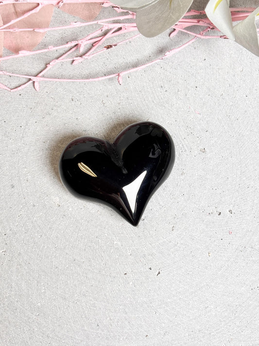 Black Obsidian Herz 4,4cm  B-Ware mit kleinen Macken  Schutzstein schwarzer Obsidian Kristall