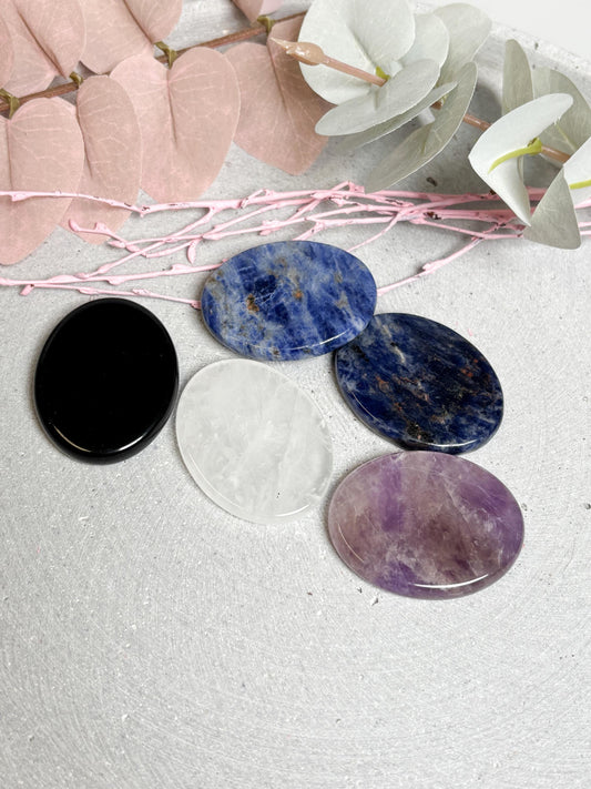 Worry Stones ca. 4,4cm  Obsidian, Rosenquarz, Bergkristall, Amethyst, Sodalith | Handschmeichler Edelsteine zur Entspannung & Meditation