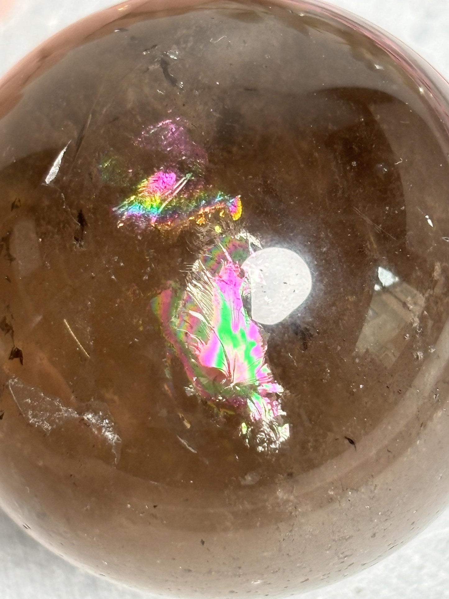 Edelstein Kugel Rauchquarz ca. 4,4 cm  braun grau Kristallkugel mit Regenbögen als Deko oder Heilstein