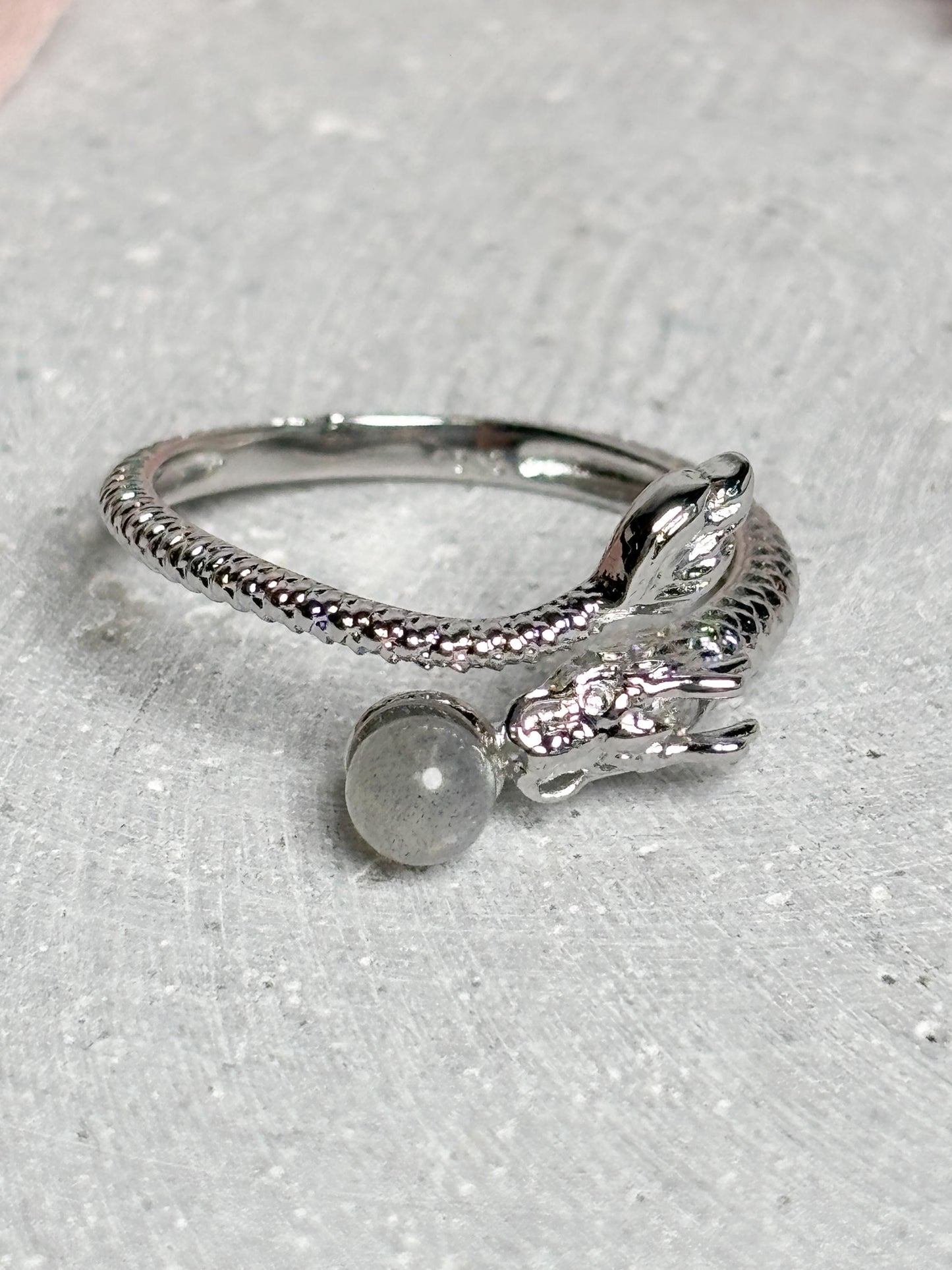 Edelstahl Drachenring größenverstellbar mit Labradorit Kugel  Schmuck Ring Kristall Edelstahl