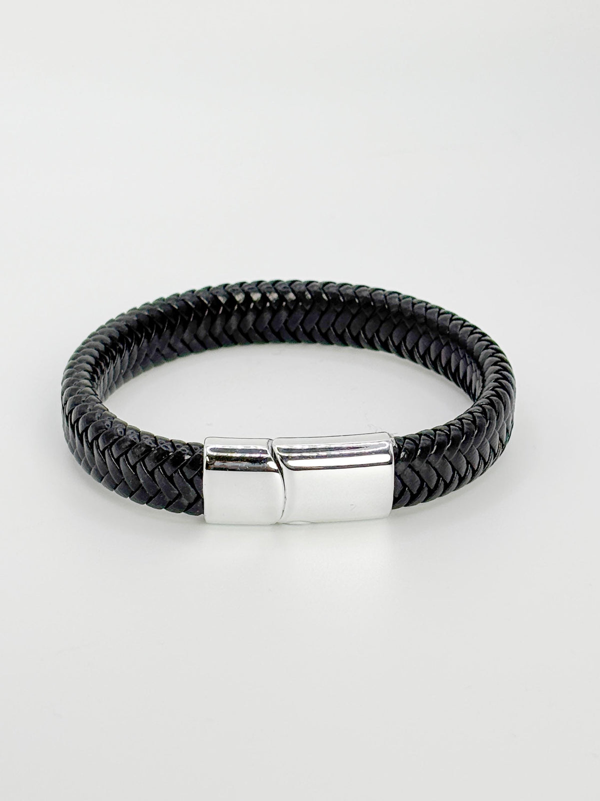 Schwarzes Lederarmband Herren mit Edelstahlverschluss 21cm Länge 1,1cm Breite