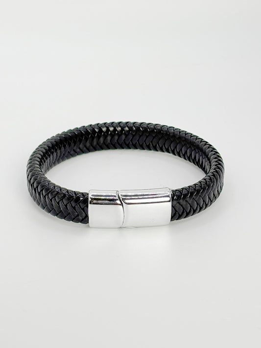 Schwarzes Lederarmband Herren mit Edelstahlverschluss 21cm Länge 1,1cm Breite