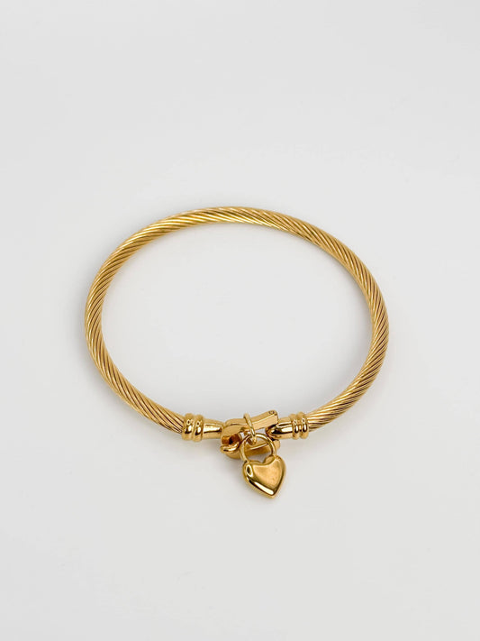 Edelstahl Armreif goldfarben mit Herz Anhänger, Damen Schmuck, rundes Design, poliert, minimalistischer Edelstahl Schmuck