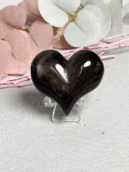 Silber Obsidian Herz 5 cm  Kristall Edelstein Herz Sammlerstein Dekofigur
