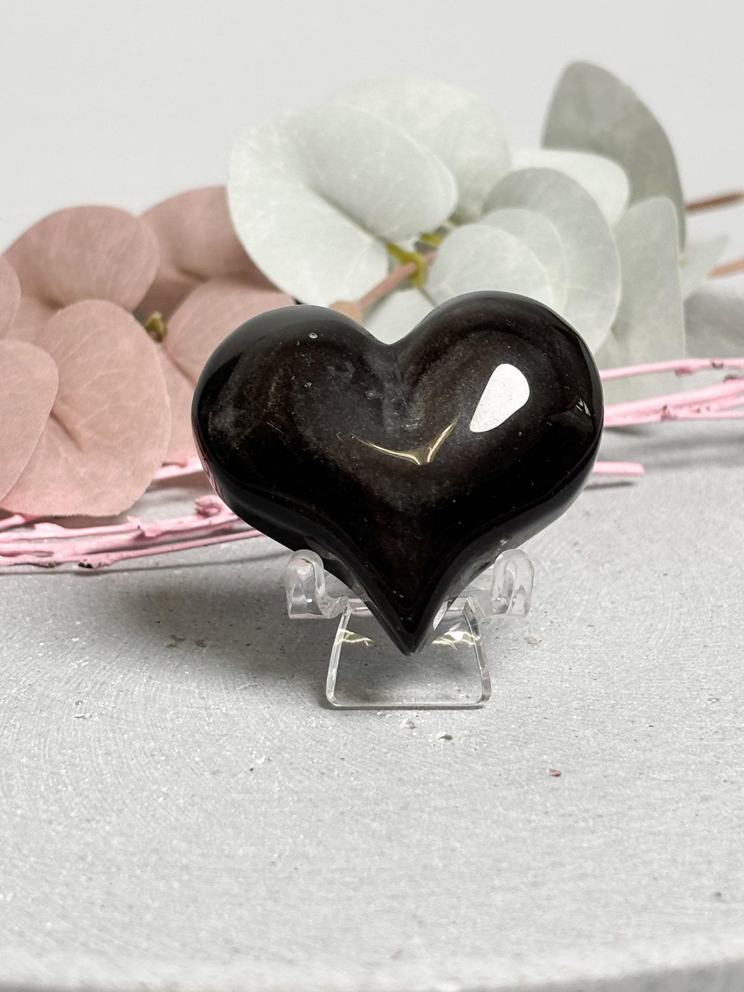 Silber Obsidian Herz 5 cm  Kristall Edelstein Herz Sammlerstein Dekofigur