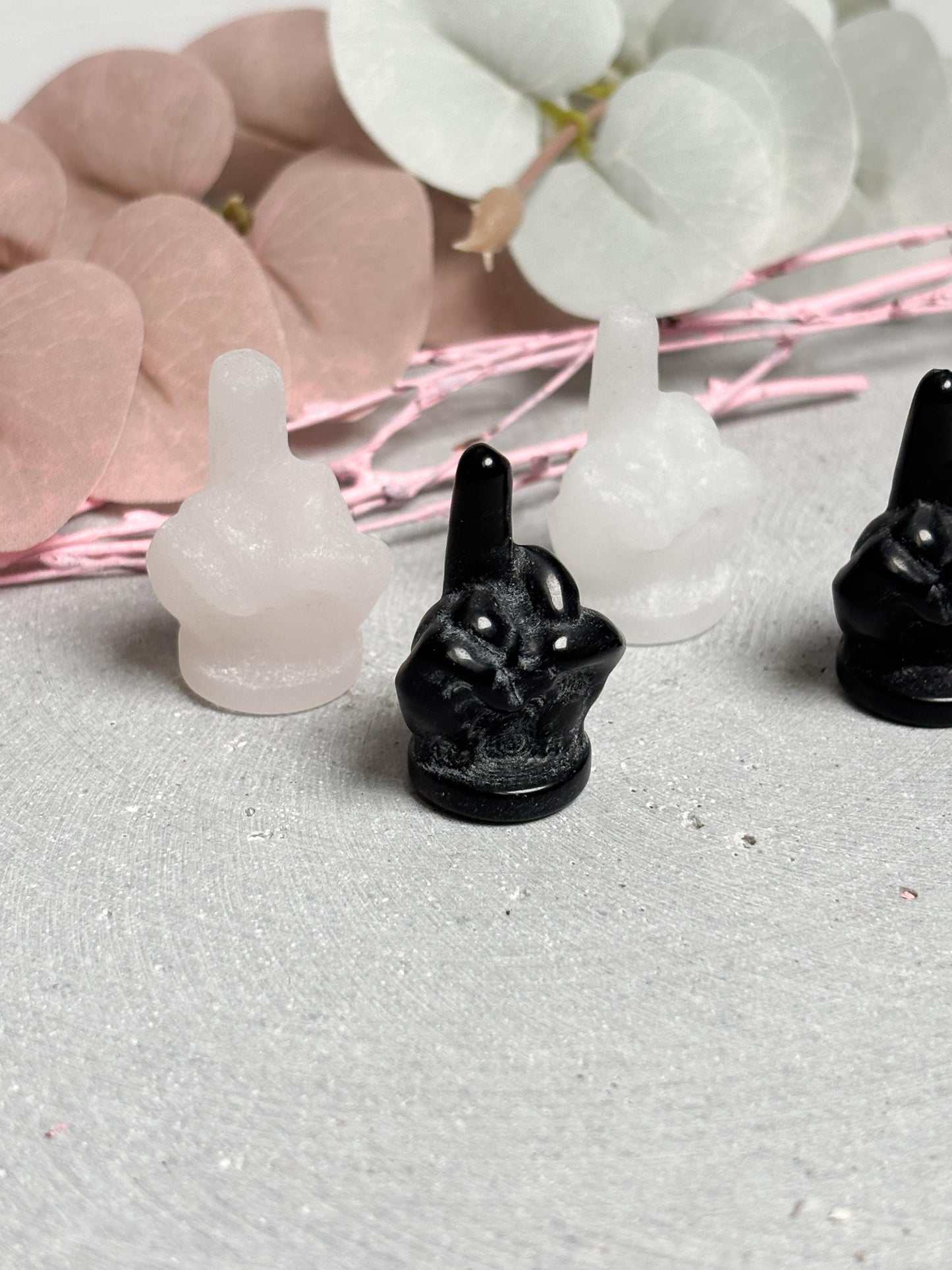 Mittelfinger Kristall Carving Obsidian Bergkristall Rosenquarz kleine Figur Hand Geste Edelstein Stein Deko Sammlung