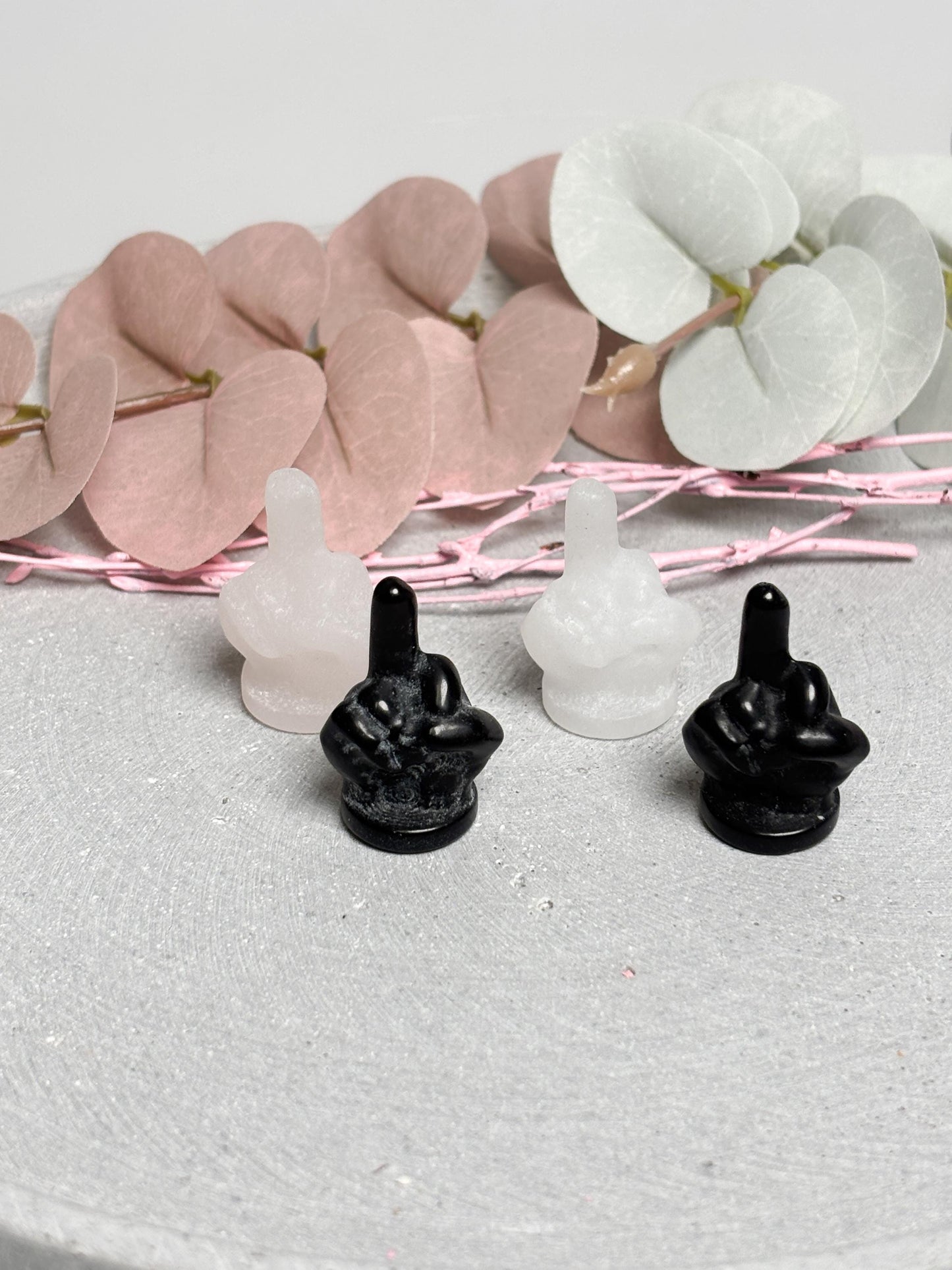 Mittelfinger Kristall Carving Obsidian Bergkristall Rosenquarz kleine Figur Hand Geste Edelstein Stein Deko Sammlung