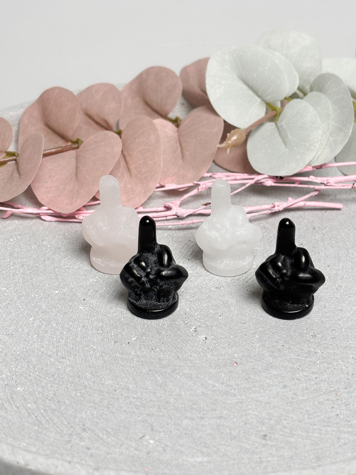 Mittelfinger Kristall Carving Obsidian Bergkristall Rosenquarz kleine Figur Hand Geste Edelstein Stein Deko Sammlung