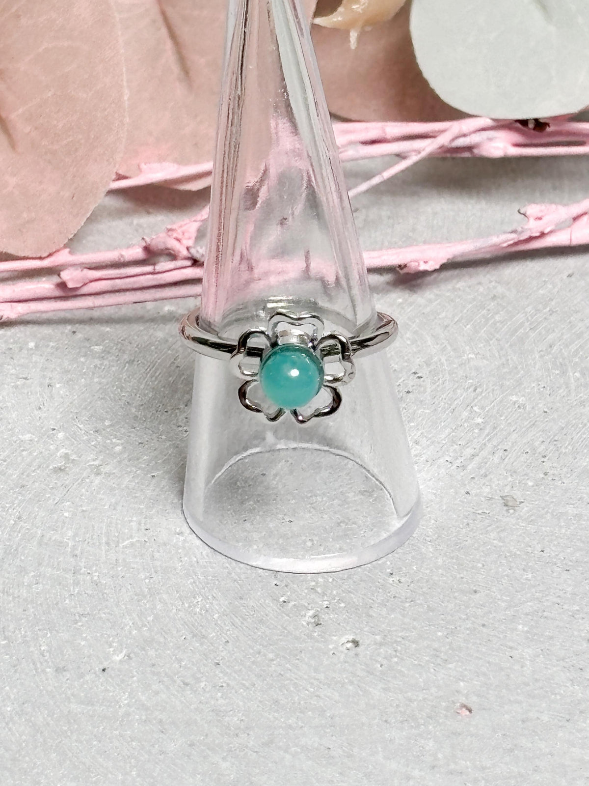 Spinning Ring Edelstahl größenverstellbar mit Amazonit Kugel Blumendesign Damenring Kristall Schmuck