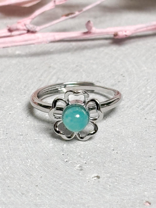 Spinning Ring Edelstahl größenverstellbar mit Amazonit Kugel Blumendesign Damenring Kristall Schmuck