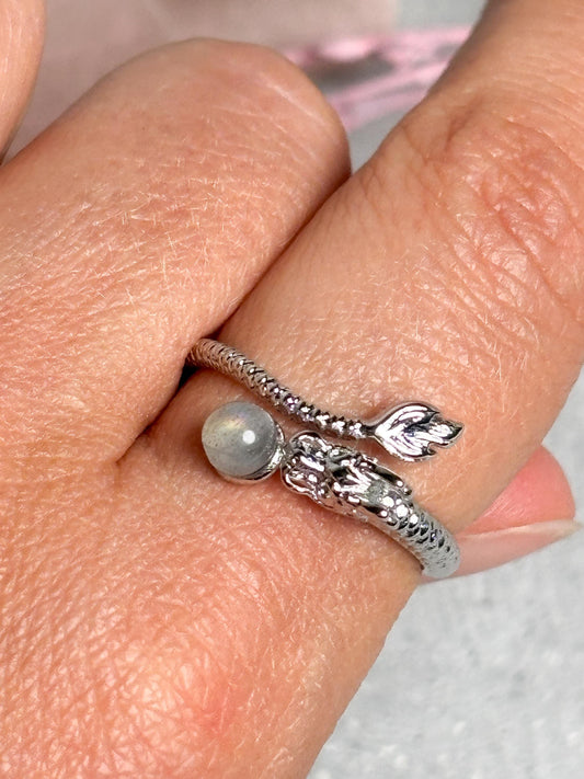 Edelstahl Drachenring größenverstellbar mit Labradorit Kugel  Schmuck Ring Kristall Edelstahl