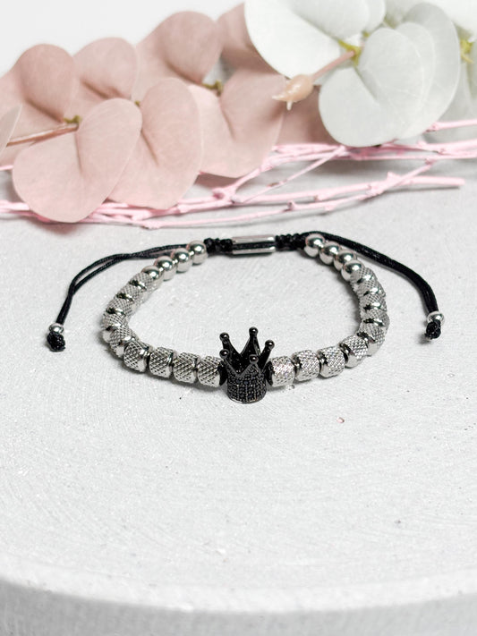 Edelstahl Armband Unisex mit Makramee Schiebeverschluss Perlenarmband verstellbar