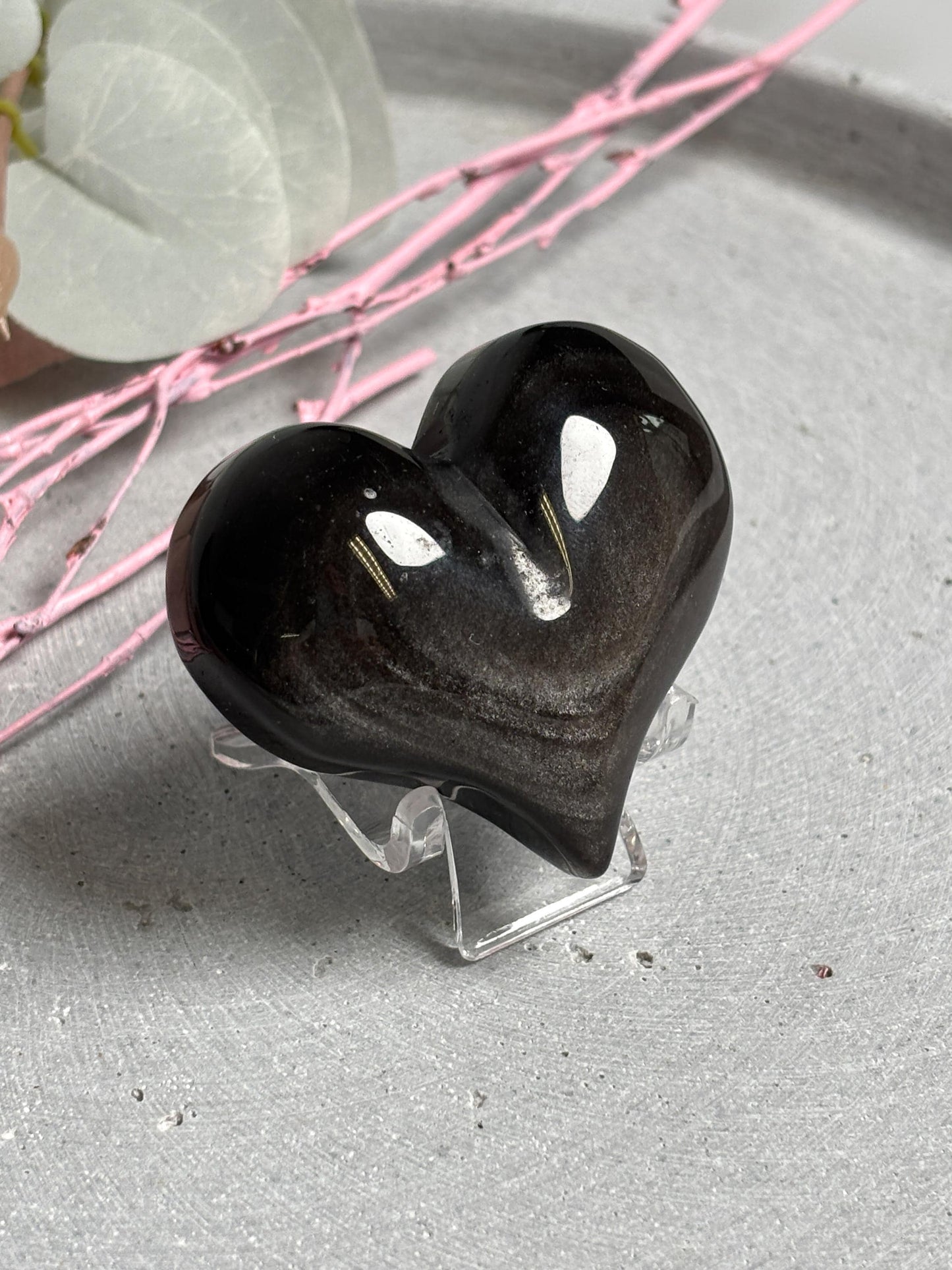 Silber Obsidian Herz 5 cm  Kristall Edelstein Herz Sammlerstein Dekofigur