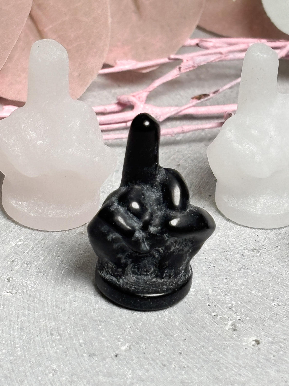 Mittelfinger Kristall Carving Obsidian Bergkristall Rosenquarz kleine Figur Hand Geste Edelstein Stein Deko Sammlung