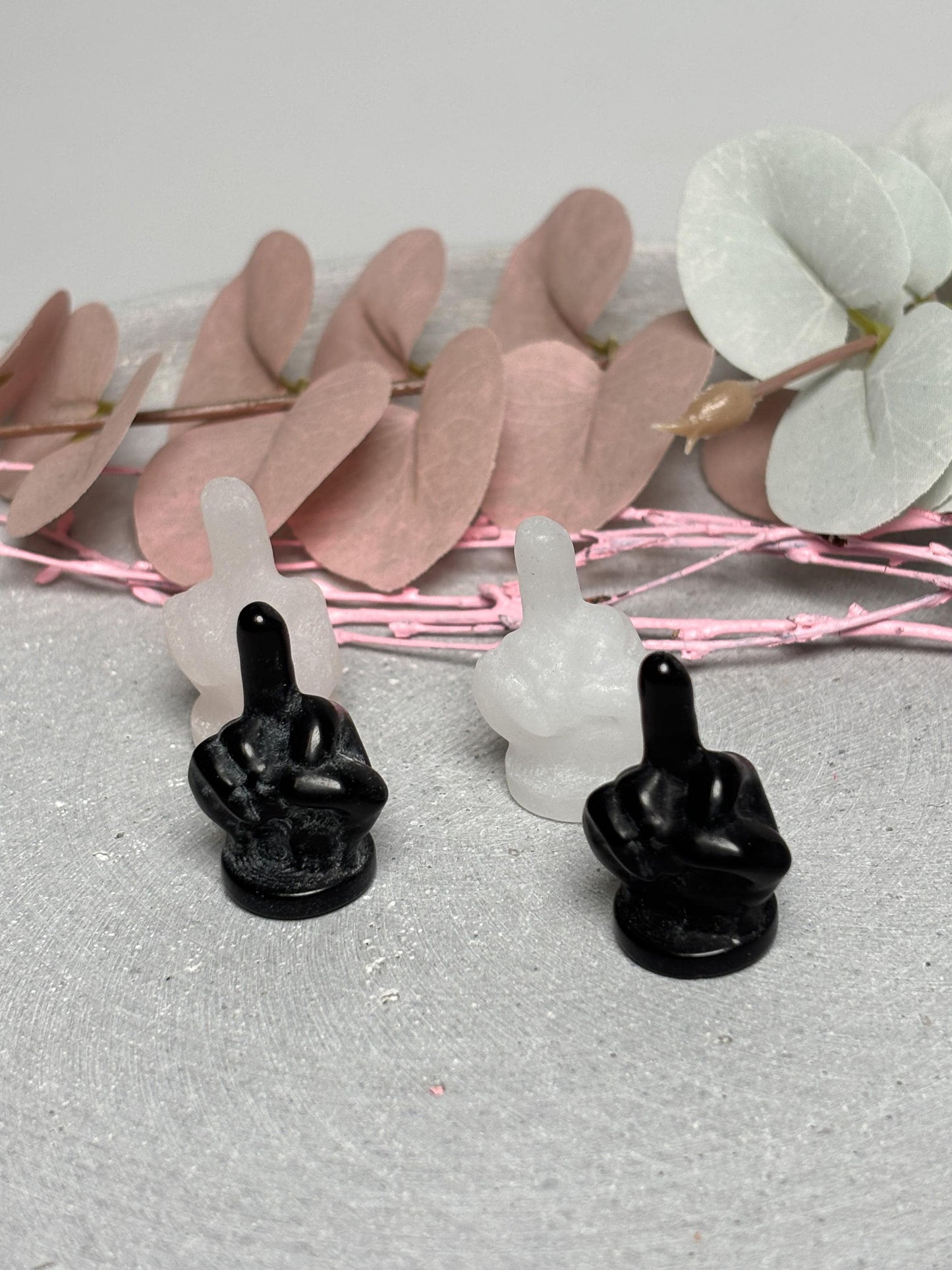 Mittelfinger Kristall Carving Obsidian Bergkristall Rosenquarz kleine Figur Hand Geste Edelstein Stein Deko Sammlung