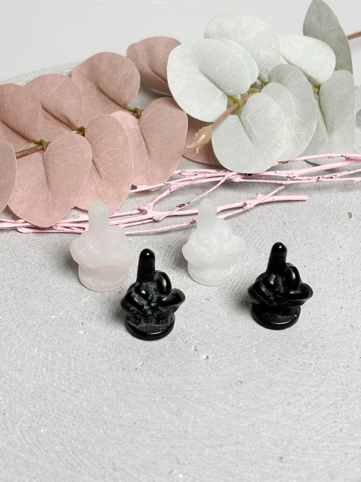 Mittelfinger Kristall Carving Obsidian Bergkristall Rosenquarz kleine Figur Hand Geste Edelstein Stein Deko Sammlung