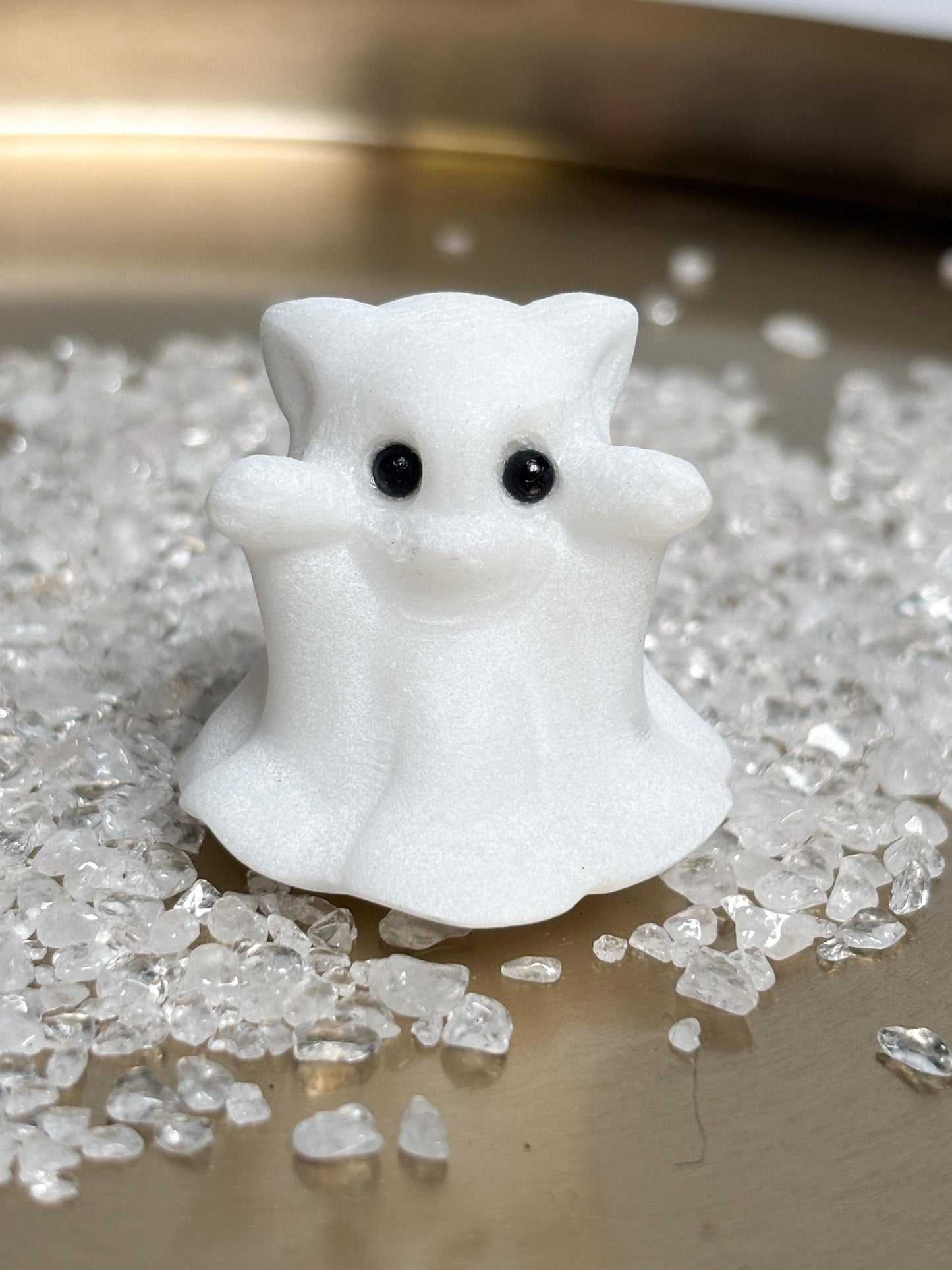 Deko Geist aus weißer Jade ca. 3,6 cm  Mini Kristallfigur, Edelstein Geist Deko, Jade Figur klein