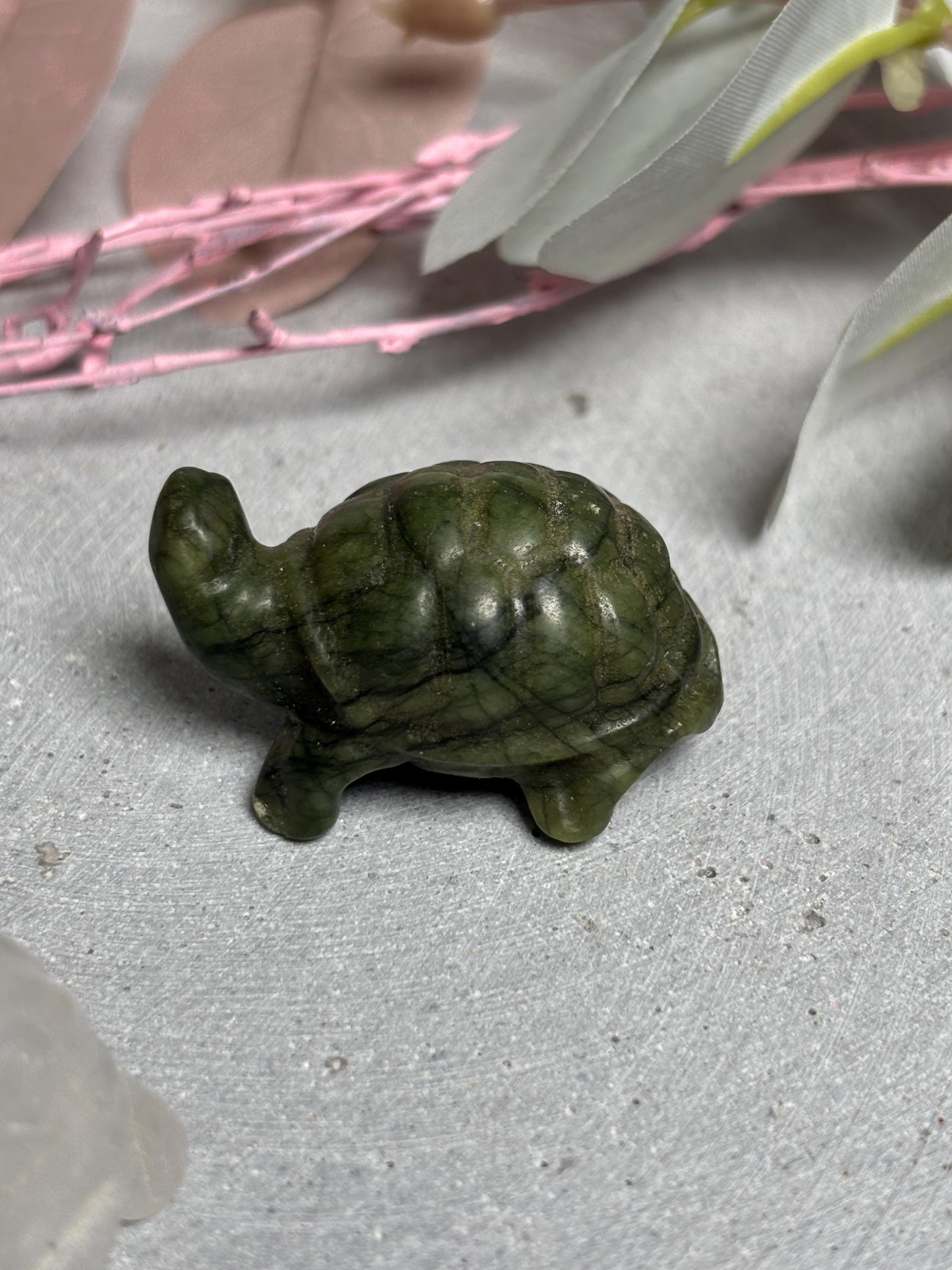 Schildkröte Figur aus Edelstein 4 cm  Kristall Carving aus Zebra Calcit, Sodalith, Bergkristall, Mahagonie Obsidian oder Jade