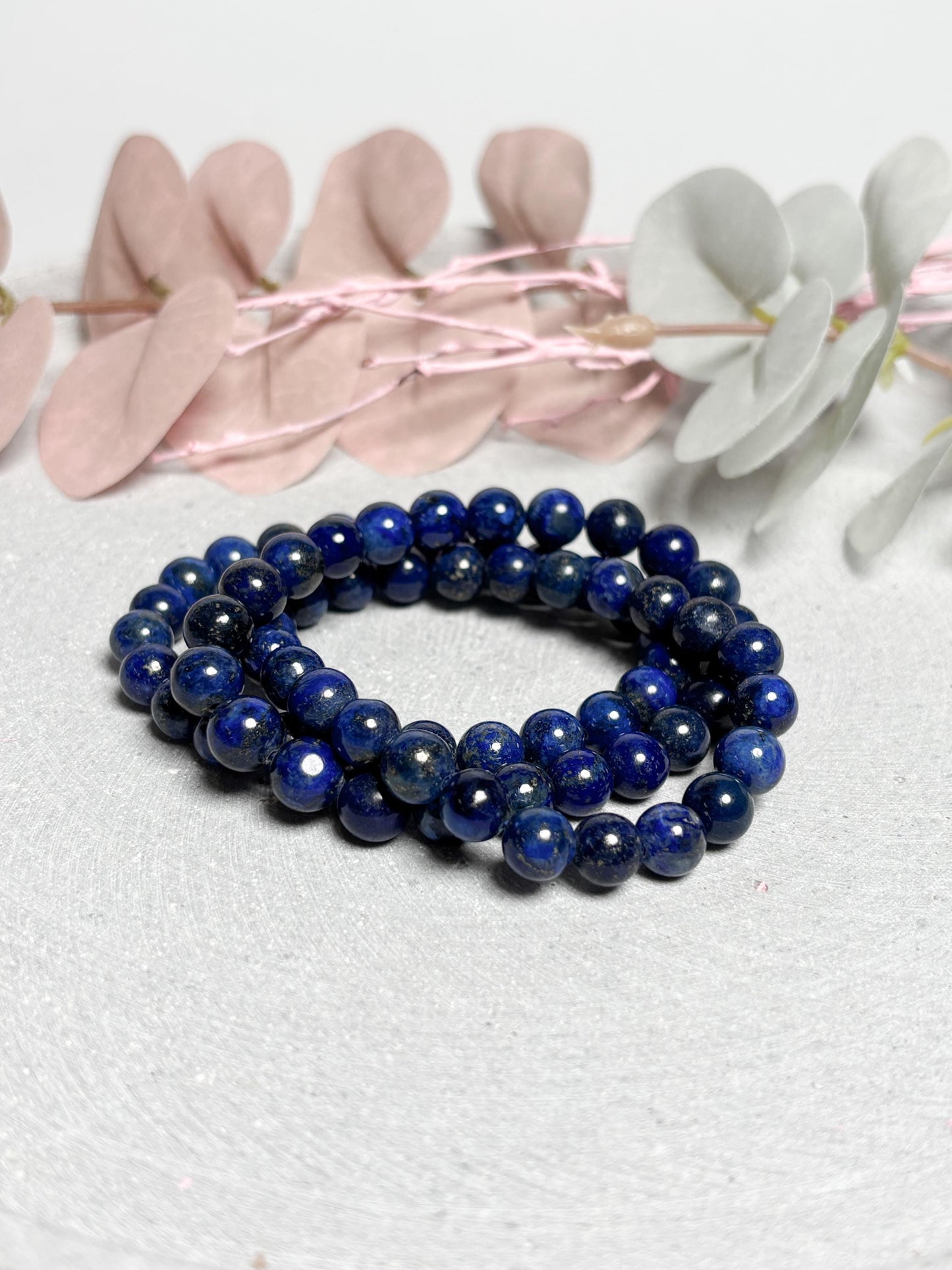 Lapislazuli Armband  elastisches Perlenarmband ca. 17,5 cm mit 8 mm runden Perlen, Edelstein Schmuck in tiefem Blau