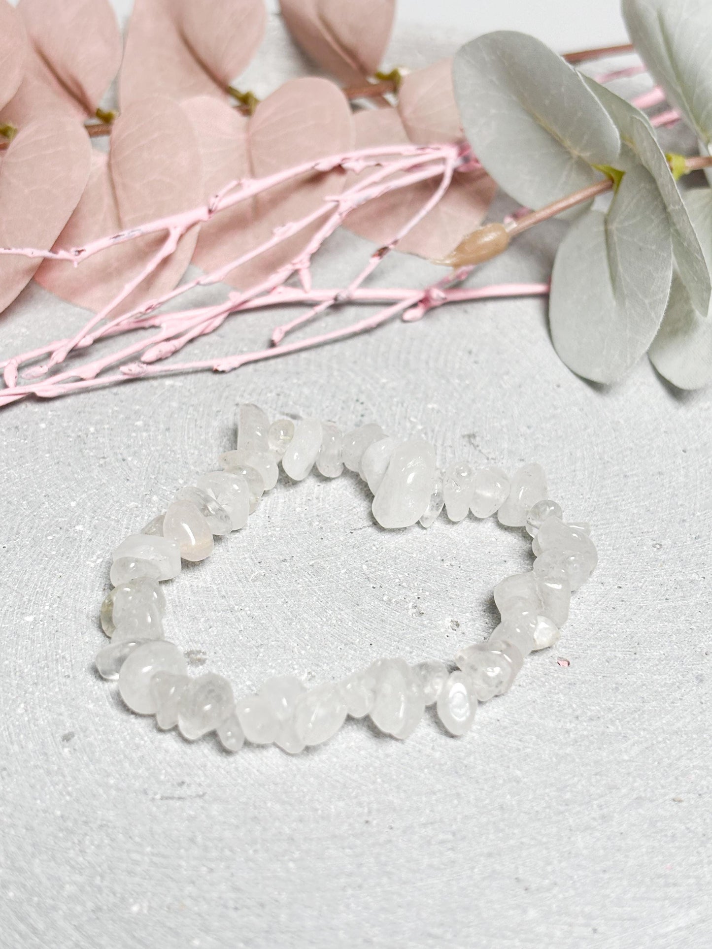 Bergkristall Splitterarmband  elastisches Edelstein Armband ca. 17,5 cm, milchig klar, Kristall Schmuck, Naturstein Armband 8 mm