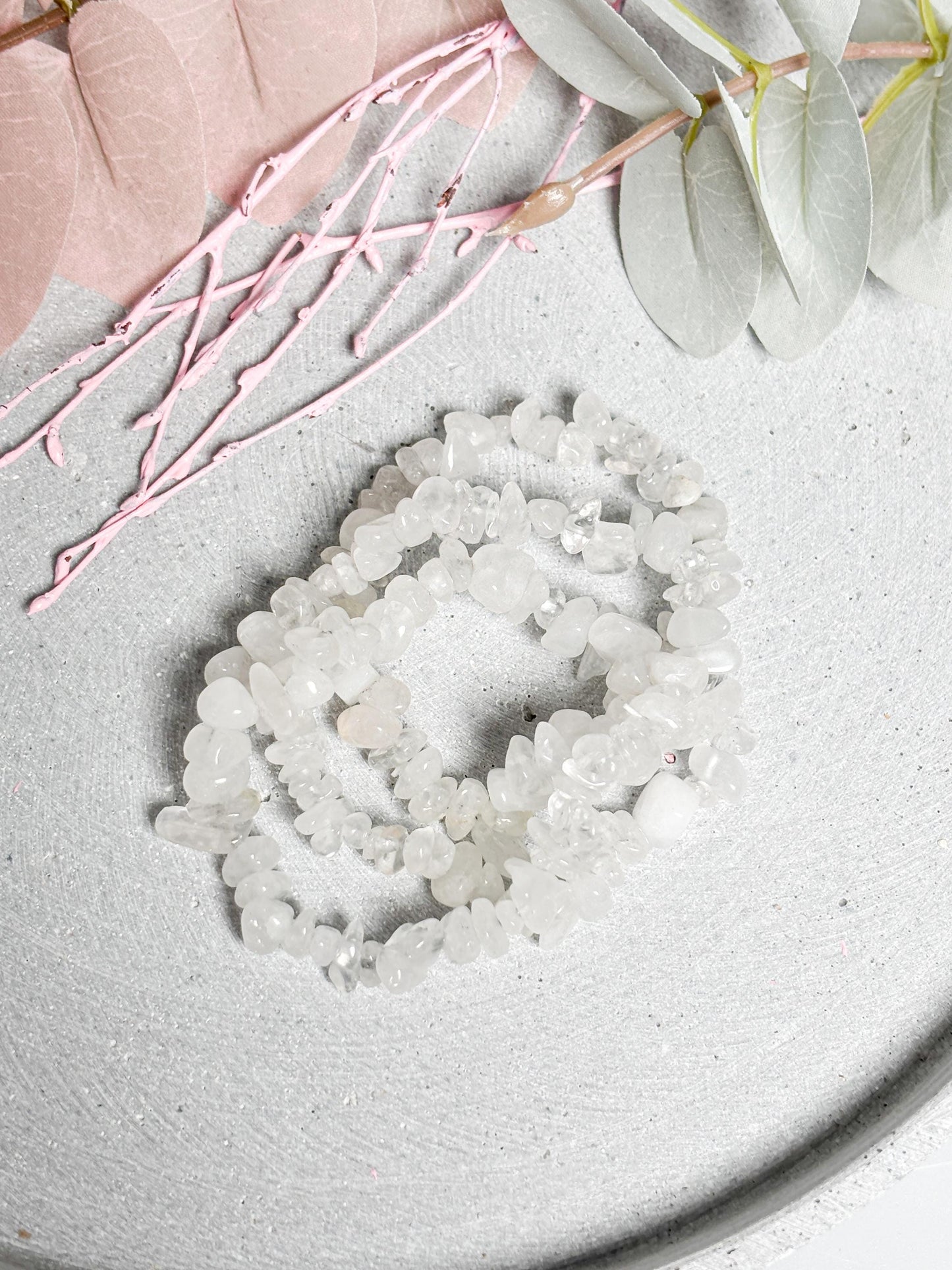 Bergkristall Splitterarmband  elastisches Edelstein Armband ca. 17,5 cm, milchig klar, Kristall Schmuck, Naturstein Armband 8 mm