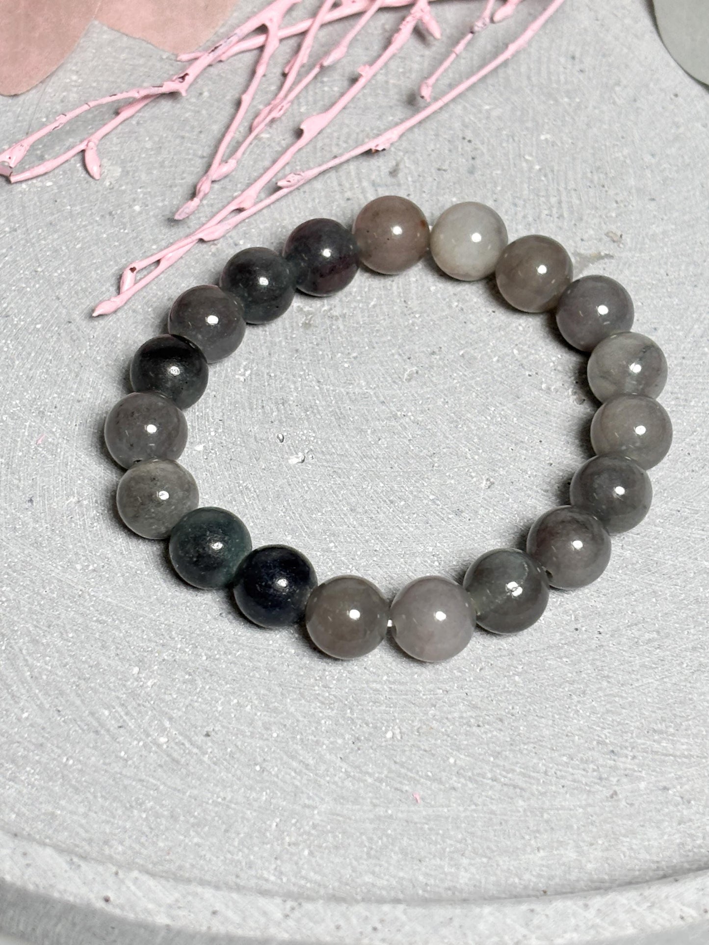 Grauer Achat Armband  elastisches Perlenarmband mit 10 mm runden Perlen, ca. 17,5 cm, Edelstein Schmuck, Naturstein Armband