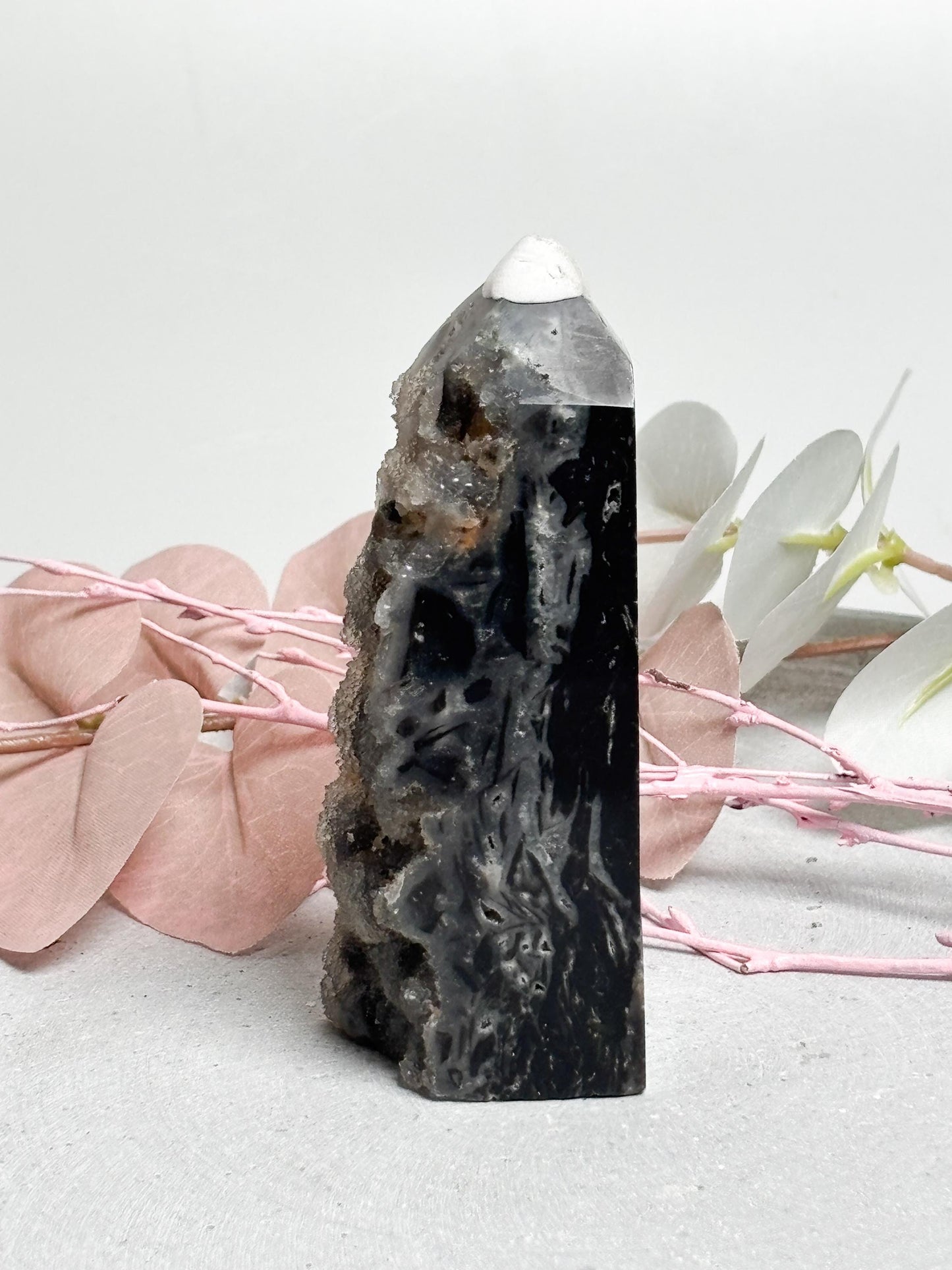 Sphalerit Turm  Kristall Turm mit drusiger Rückseite und glatter Vorderseite, Edelstein Deko, Naturstein Kristall, Healing Crystal Tower