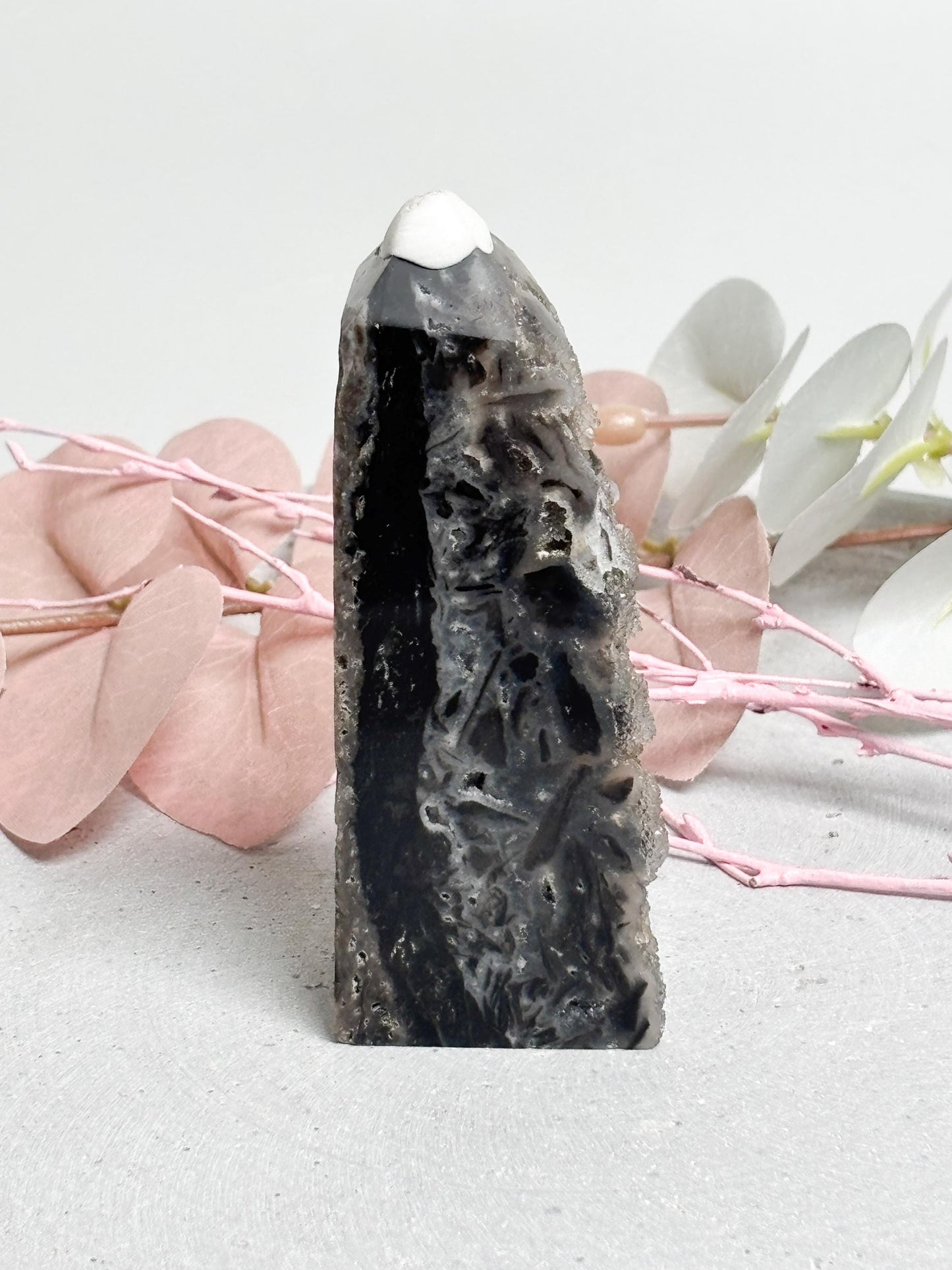 Sphalerit Turm  Kristall Turm mit drusiger Rückseite und glatter Vorderseite, Edelstein Deko, Naturstein Kristall, Healing Crystal Tower