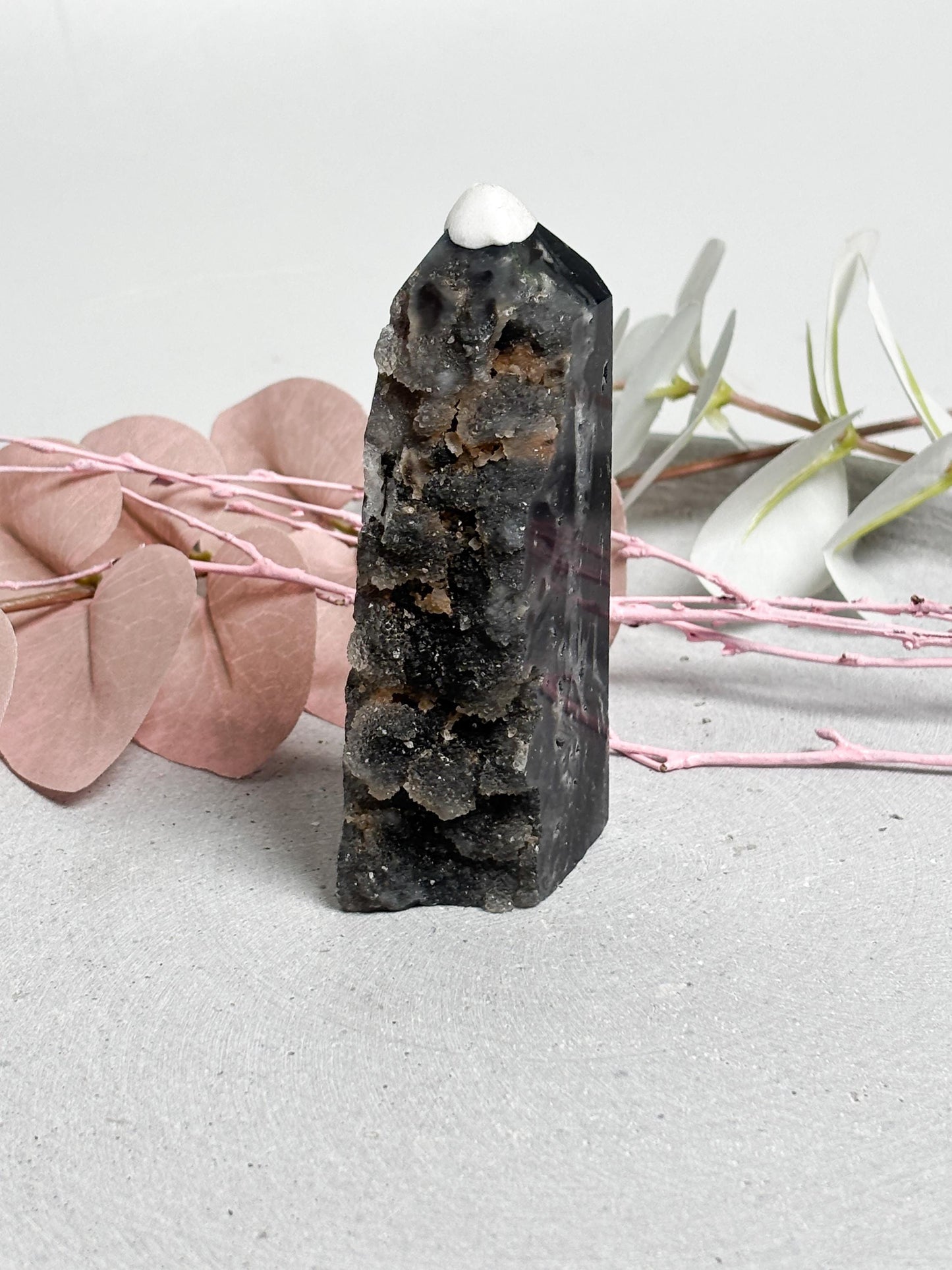 Sphalerit Turm  Kristall Turm mit drusiger Rückseite und glatter Vorderseite, Edelstein Deko, Naturstein Kristall, Healing Crystal Tower