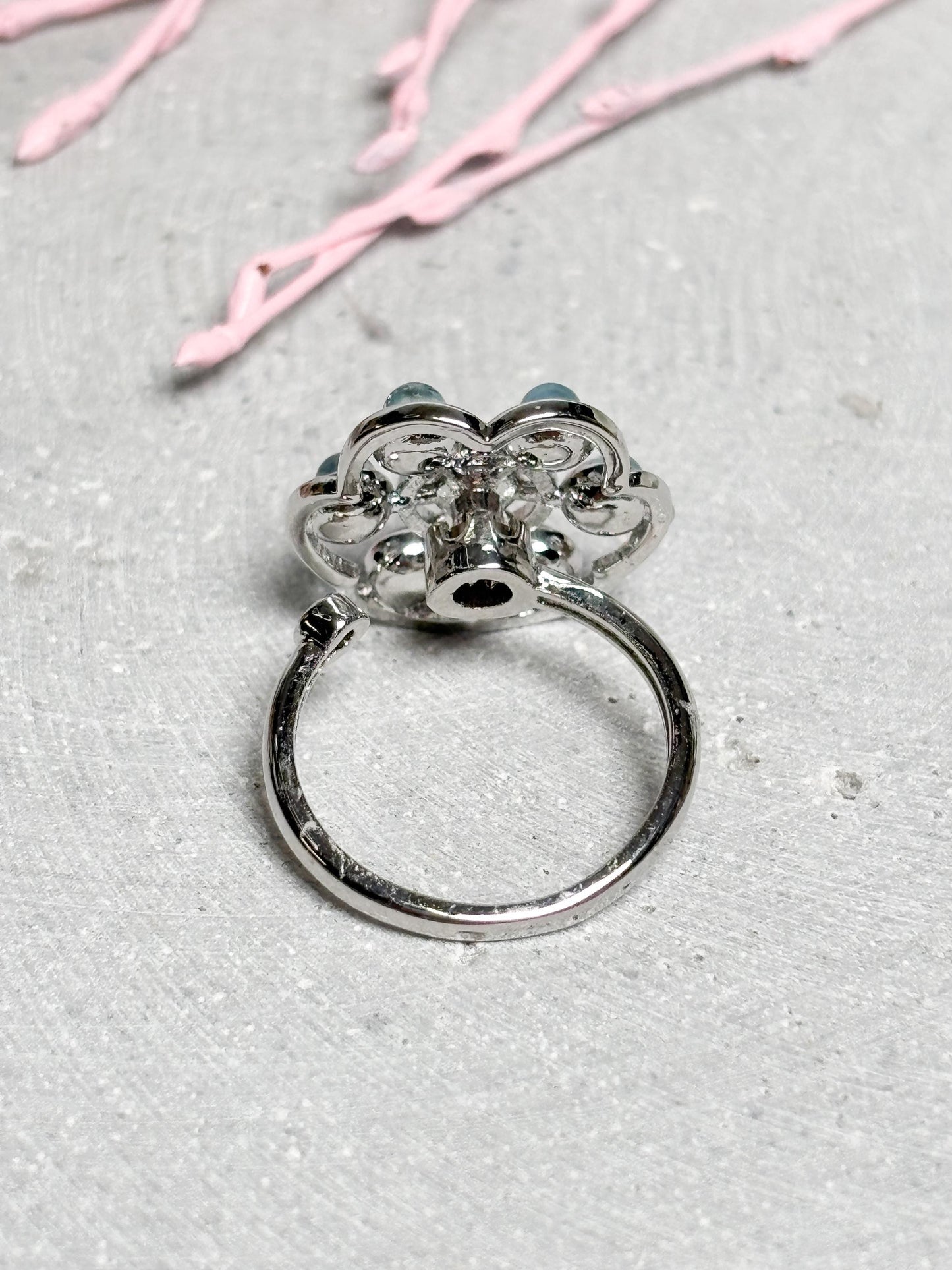 Edelstahl Spinning Ring  größenverstellbarer Ring in Blumenform mit Aquamarin Perlen, Kristall Schmuck, Edelstein Ring, Fidget Ring