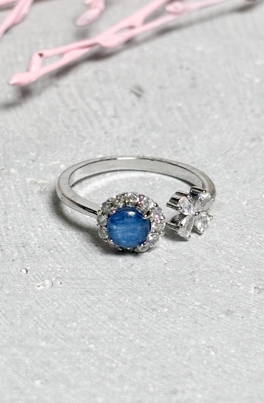Edelstahl Ring Silber  eleganter Ring mit Kyanit Perle, Kristall Schmuck, blauer Edelstein Ring, größenverstellbarer Edelstahl Schmuck