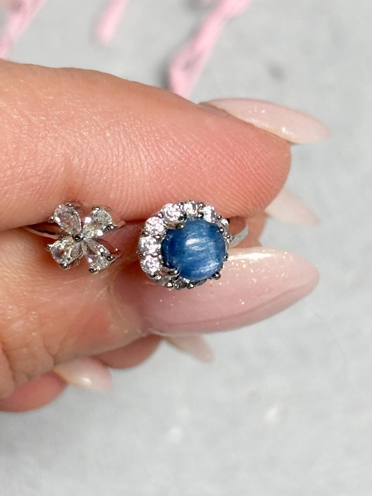 Edelstahl Ring Silber  eleganter Ring mit Kyanit Perle, Kristall Schmuck, blauer Edelstein Ring, größenverstellbarer Edelstahl Schmuck