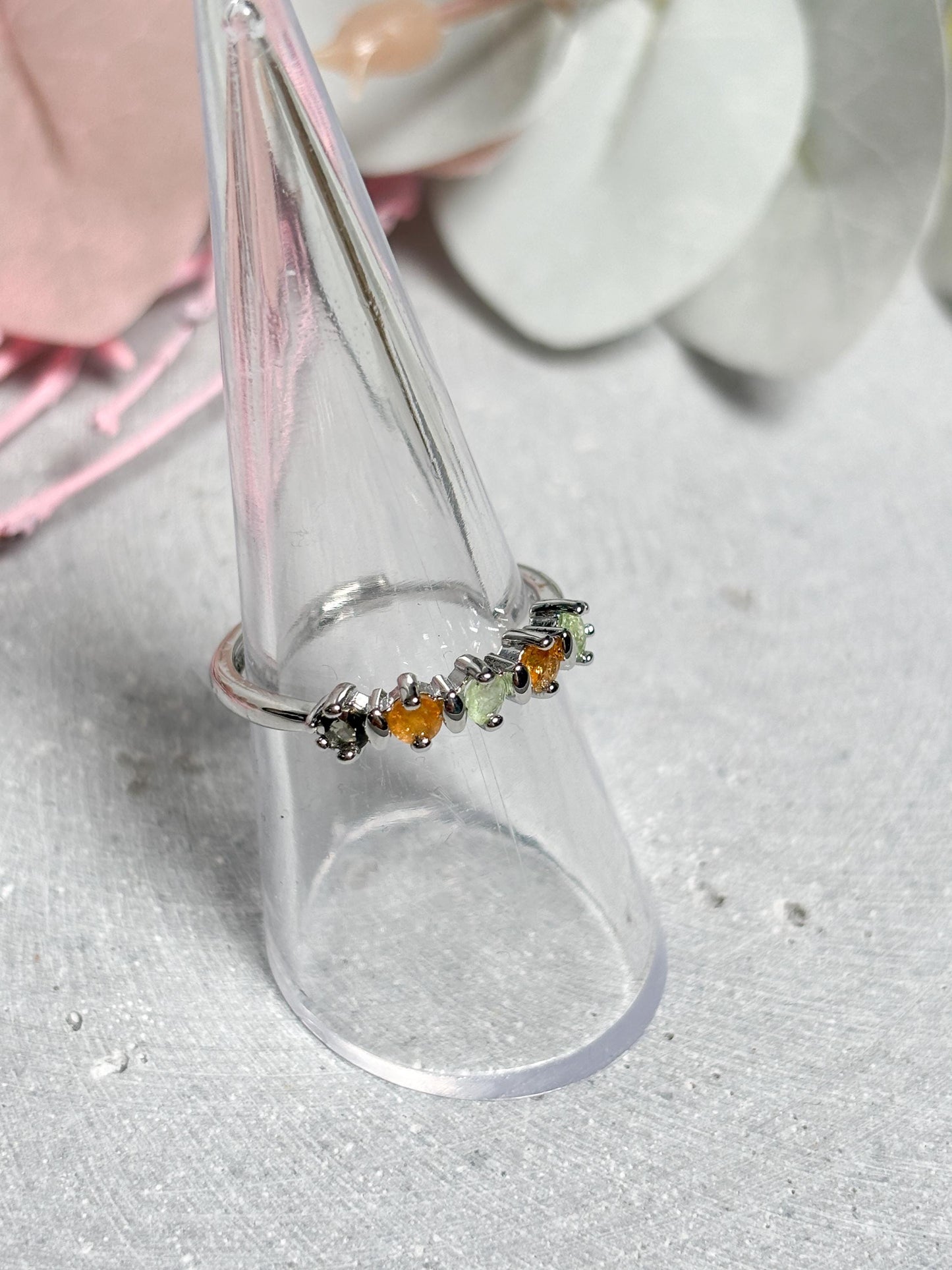 Edelstahl Ring Silber  größenverstellbarer Ring mit bunten Turmalin Steinen, Kristall Schmuck, Edelstein Ring, Rainbow Tourmaline Jewelry