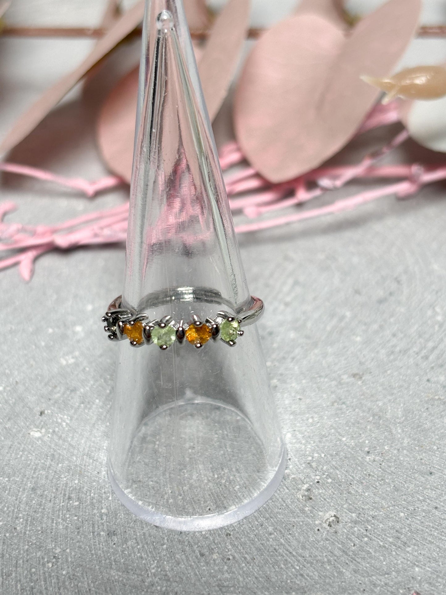 Edelstahl Ring Silber  größenverstellbarer Ring mit bunten Turmalin Steinen, Kristall Schmuck, Edelstein Ring, Rainbow Tourmaline Jewelry