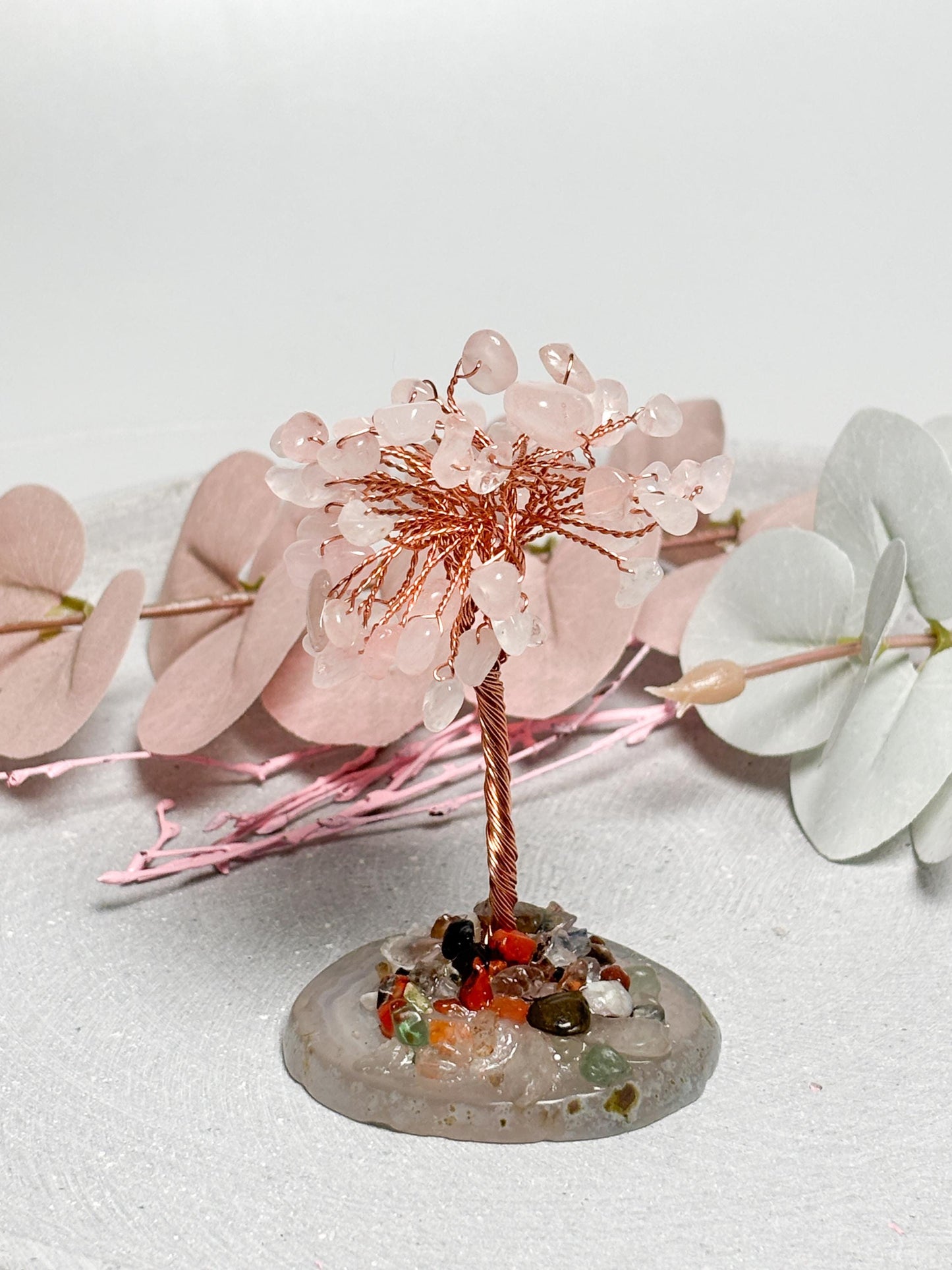 Money Tree klein  ca. 9 cm Kristallbaum aus Rosenquarz, Fluorit oder Amethyst, Edelstein Baum, Feng Shui Deko, Healing Crystal Tree