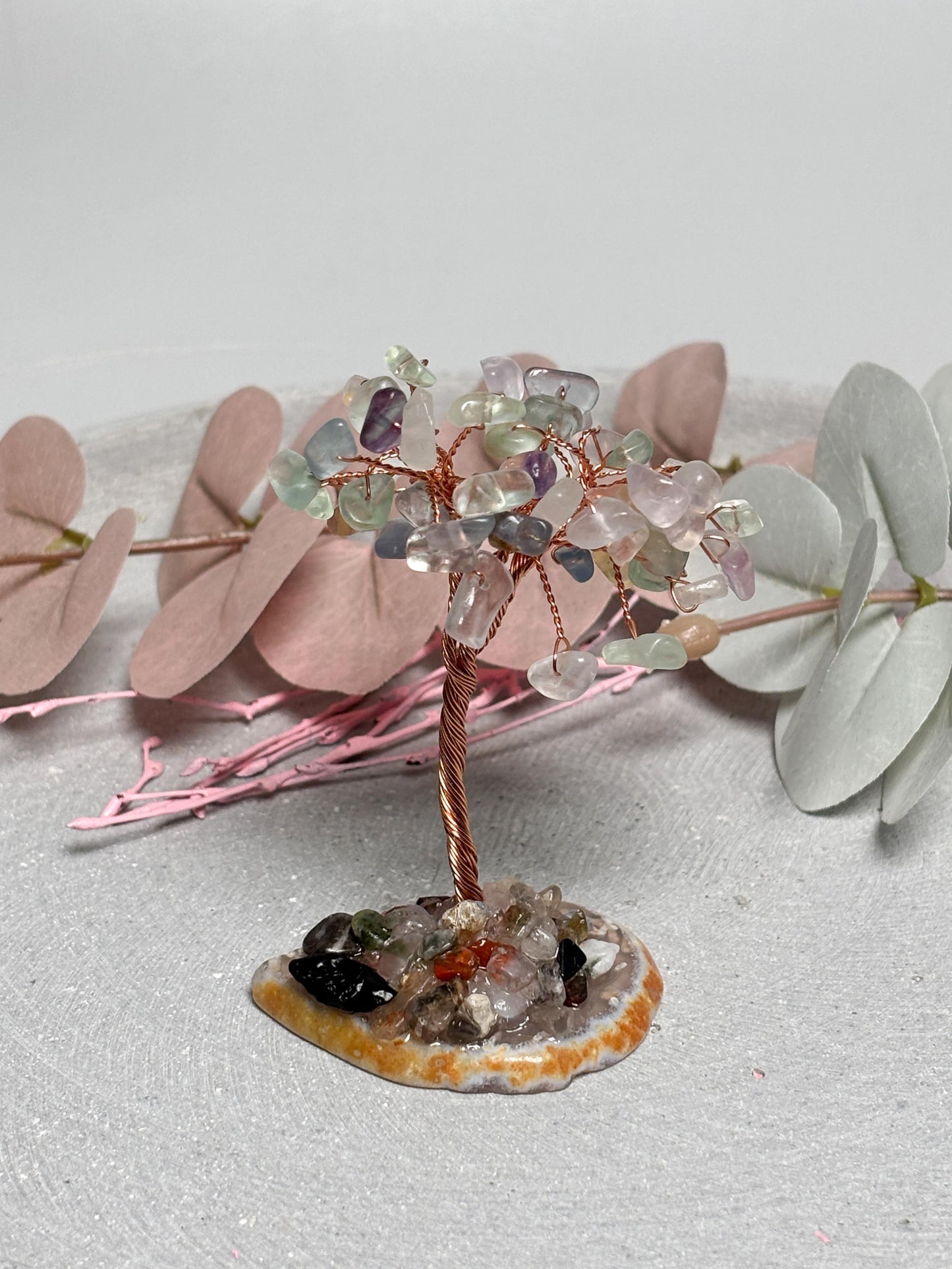 Money Tree klein  ca. 9 cm Kristallbaum aus Rosenquarz, Fluorit oder Amethyst, Edelstein Baum, Feng Shui Deko, Healing Crystal Tree