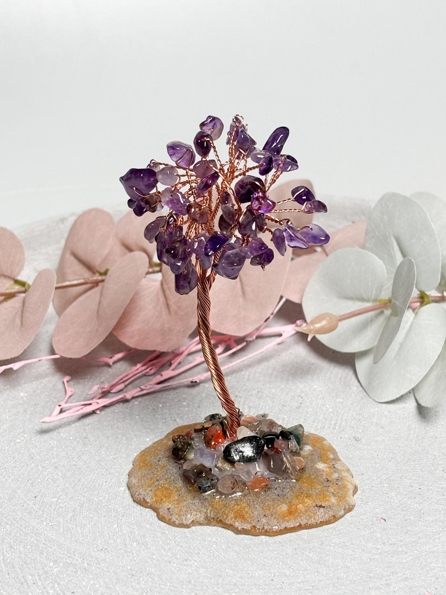 Money Tree klein  ca. 9 cm Kristallbaum aus Rosenquarz, Fluorit oder Amethyst, Edelstein Baum, Feng Shui Deko, Healing Crystal Tree