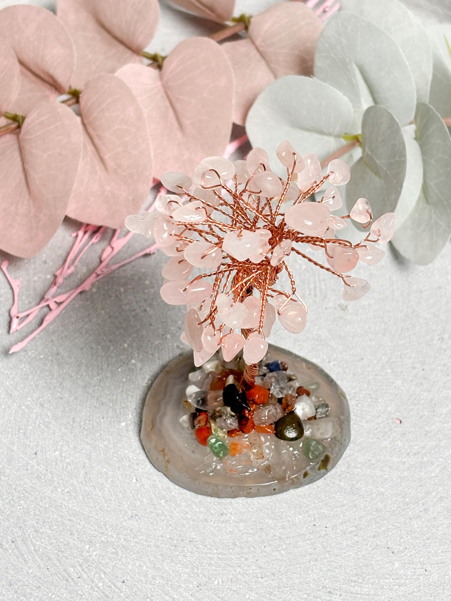 Money Tree klein  ca. 9 cm Kristallbaum aus Rosenquarz, Fluorit oder Amethyst, Edelstein Baum, Feng Shui Deko, Healing Crystal Tree