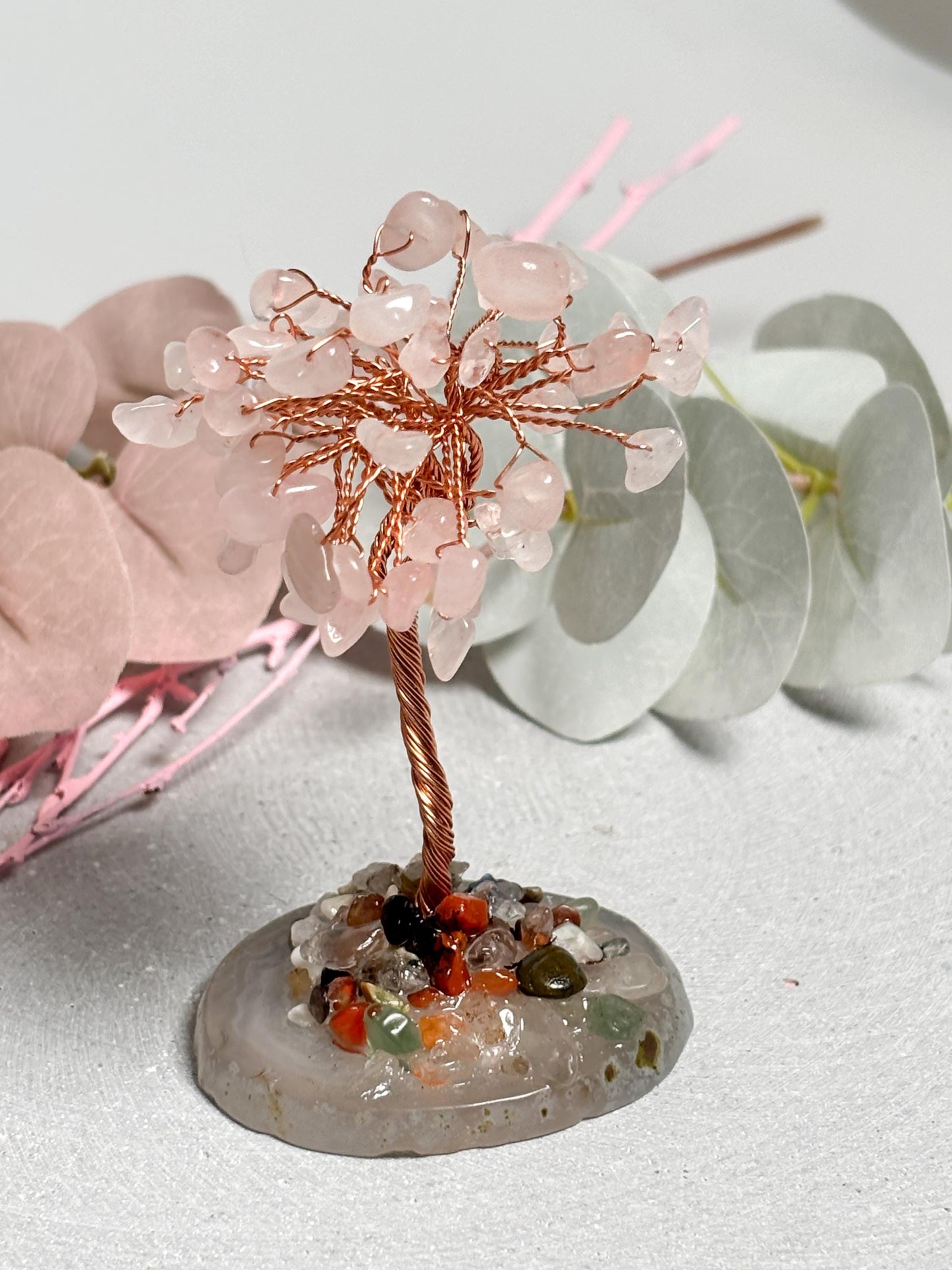 Money Tree klein  ca. 9 cm Kristallbaum aus Rosenquarz, Fluorit oder Amethyst, Edelstein Baum, Feng Shui Deko, Healing Crystal Tree