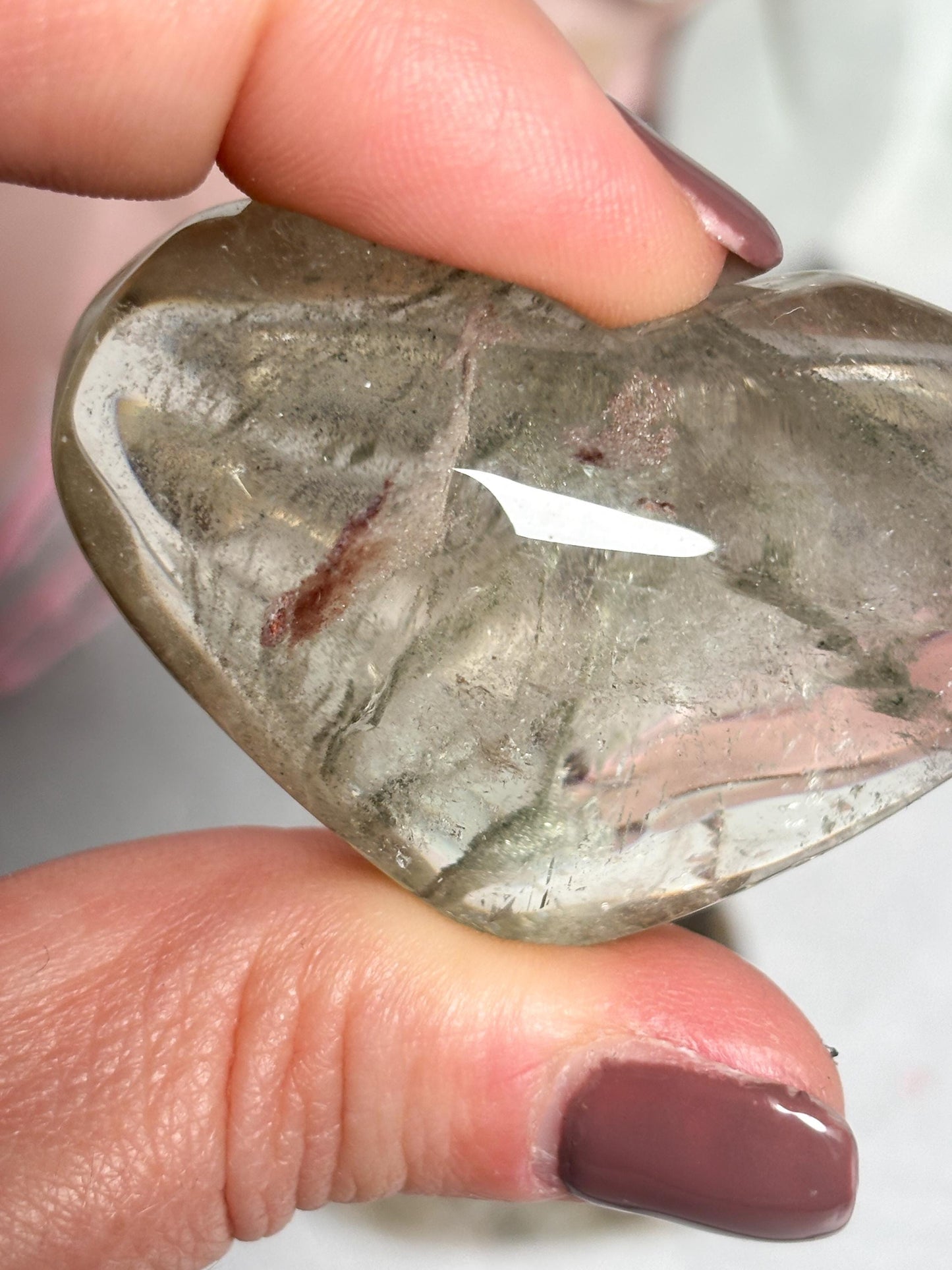 Citrin Rauchquarz Herz  ca. 4,35 cm, teils mit Gartenquarz Einschlüssen, transparentes Edelstein Herz, Kristallherz, Healing Crystal Heart