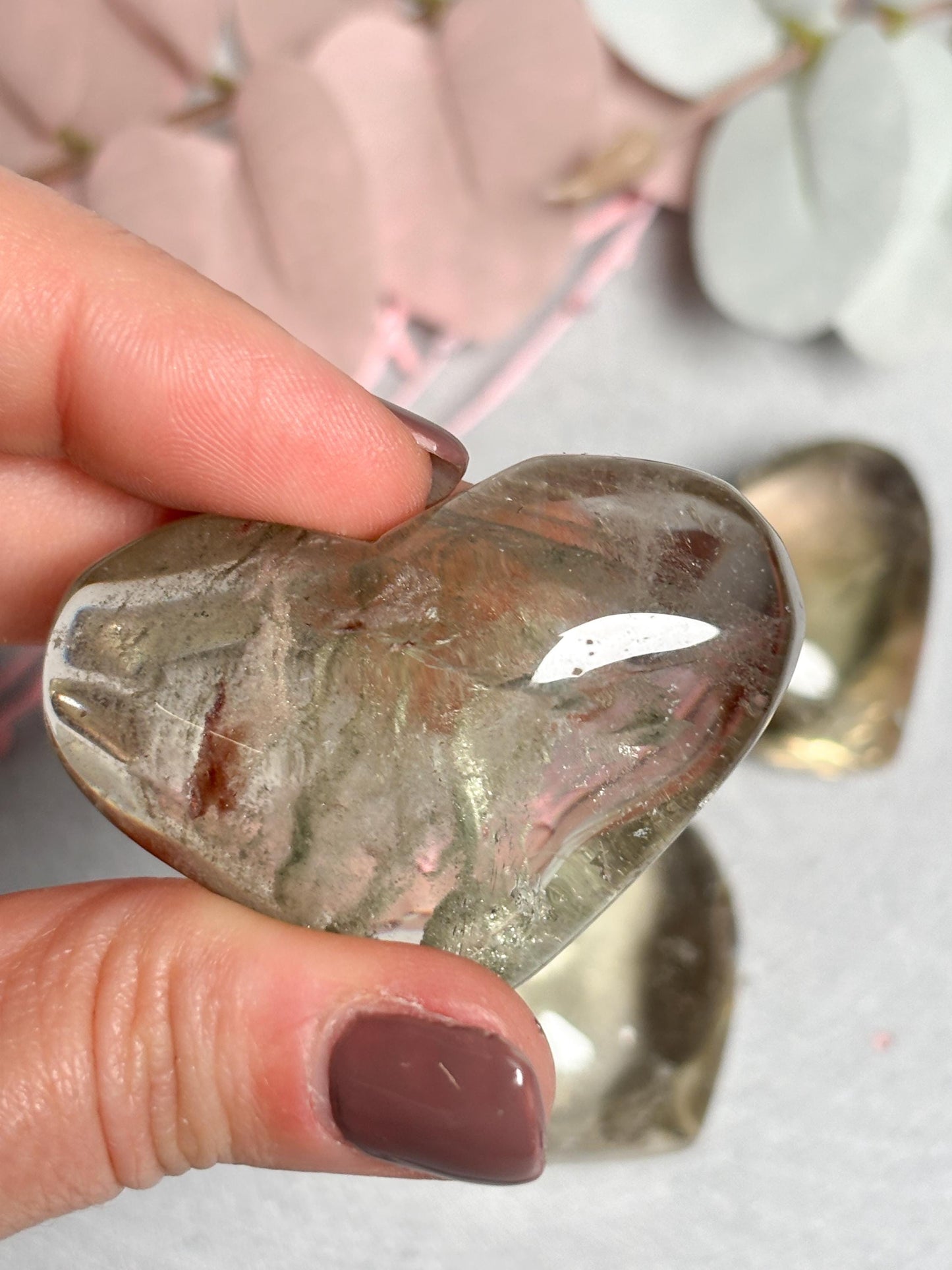 Citrin Rauchquarz Herz  ca. 4,35 cm, teils mit Gartenquarz Einschlüssen, transparentes Edelstein Herz, Kristallherz, Healing Crystal Heart