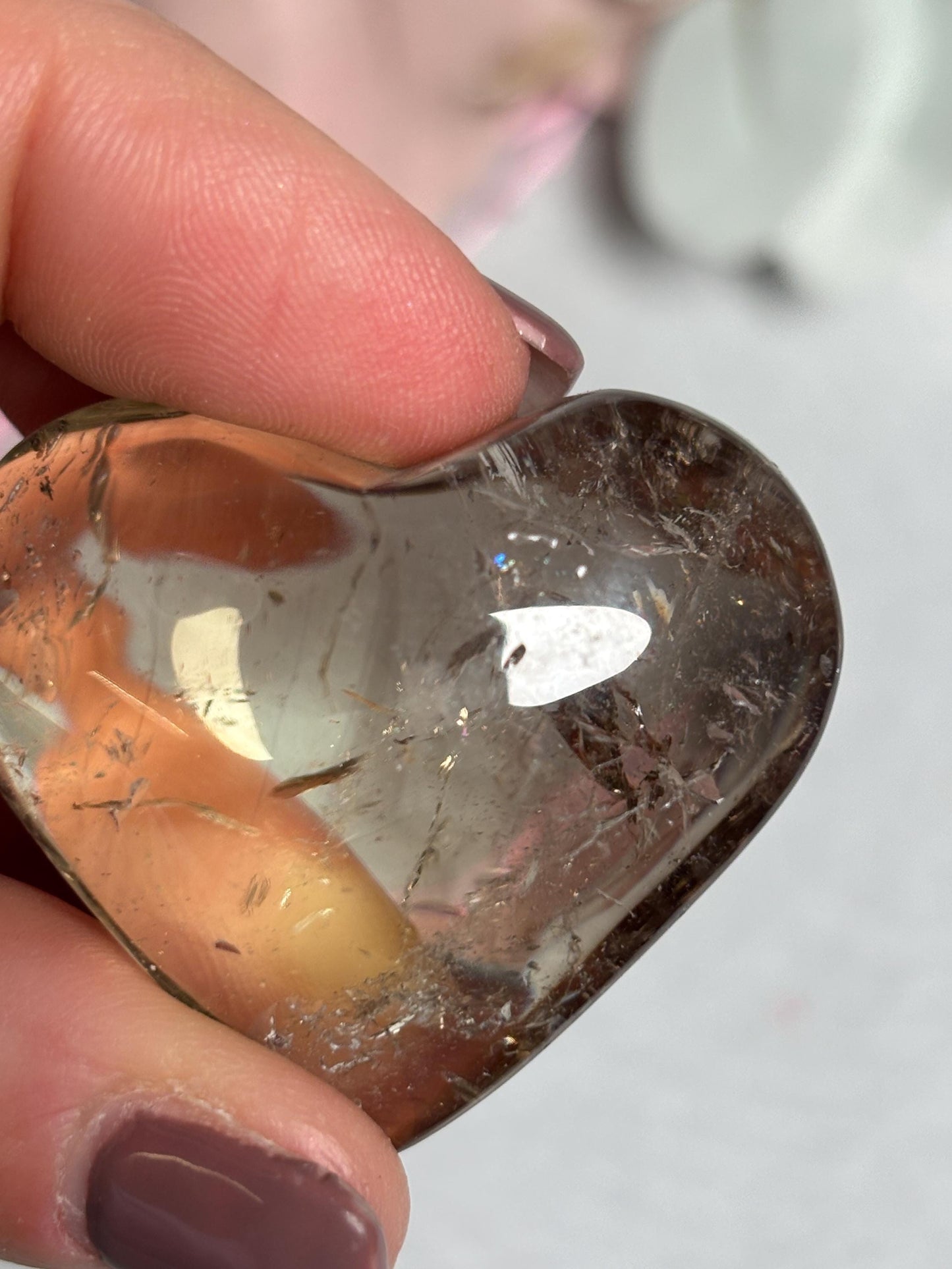 Citrin Rauchquarz Herz  ca. 4,35 cm, teils mit Gartenquarz Einschlüssen, transparentes Edelstein Herz, Kristallherz, Healing Crystal Heart