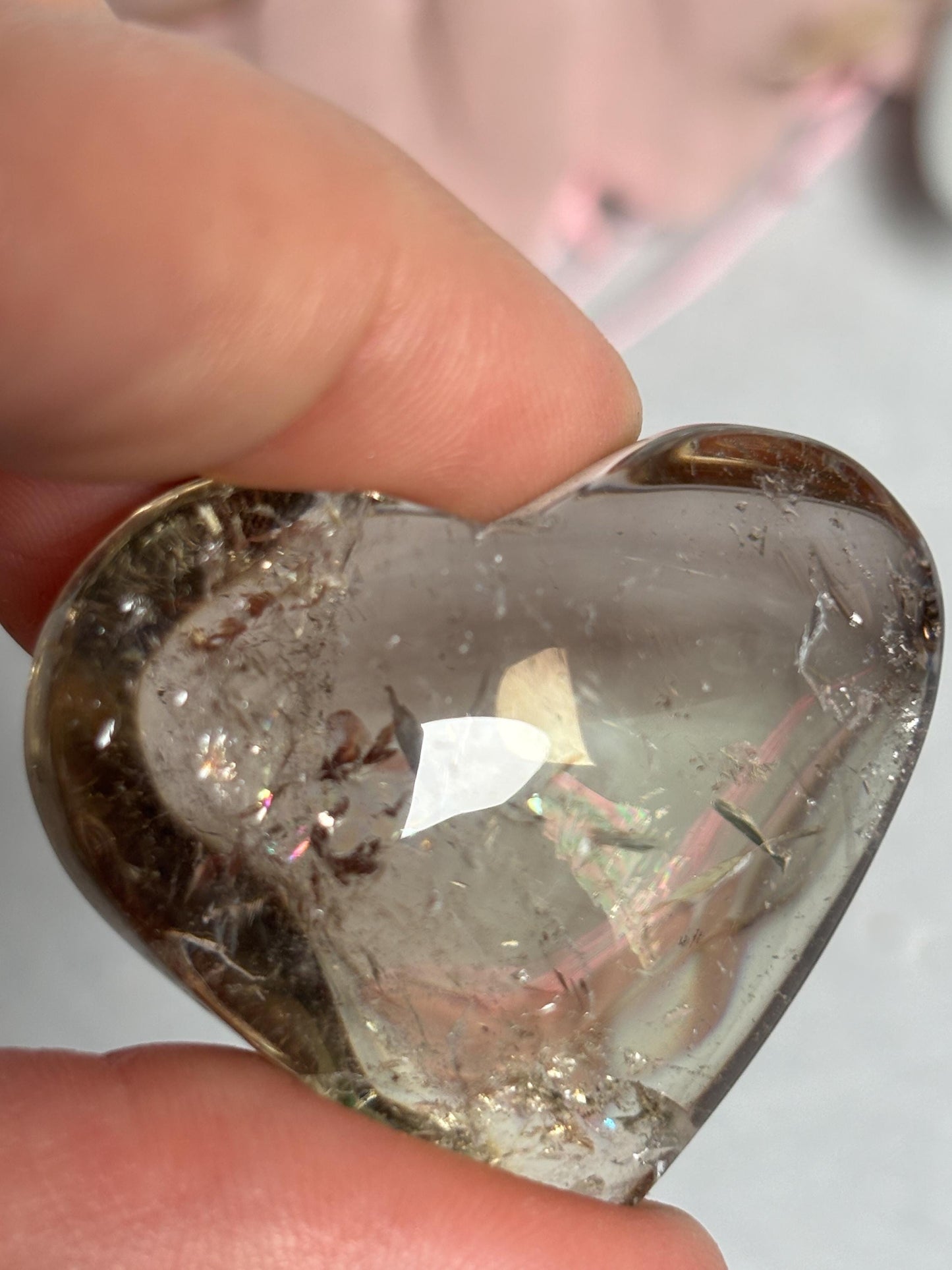 Citrin Rauchquarz Herz  ca. 4,35 cm, teils mit Gartenquarz Einschlüssen, transparentes Edelstein Herz, Kristallherz, Healing Crystal Heart